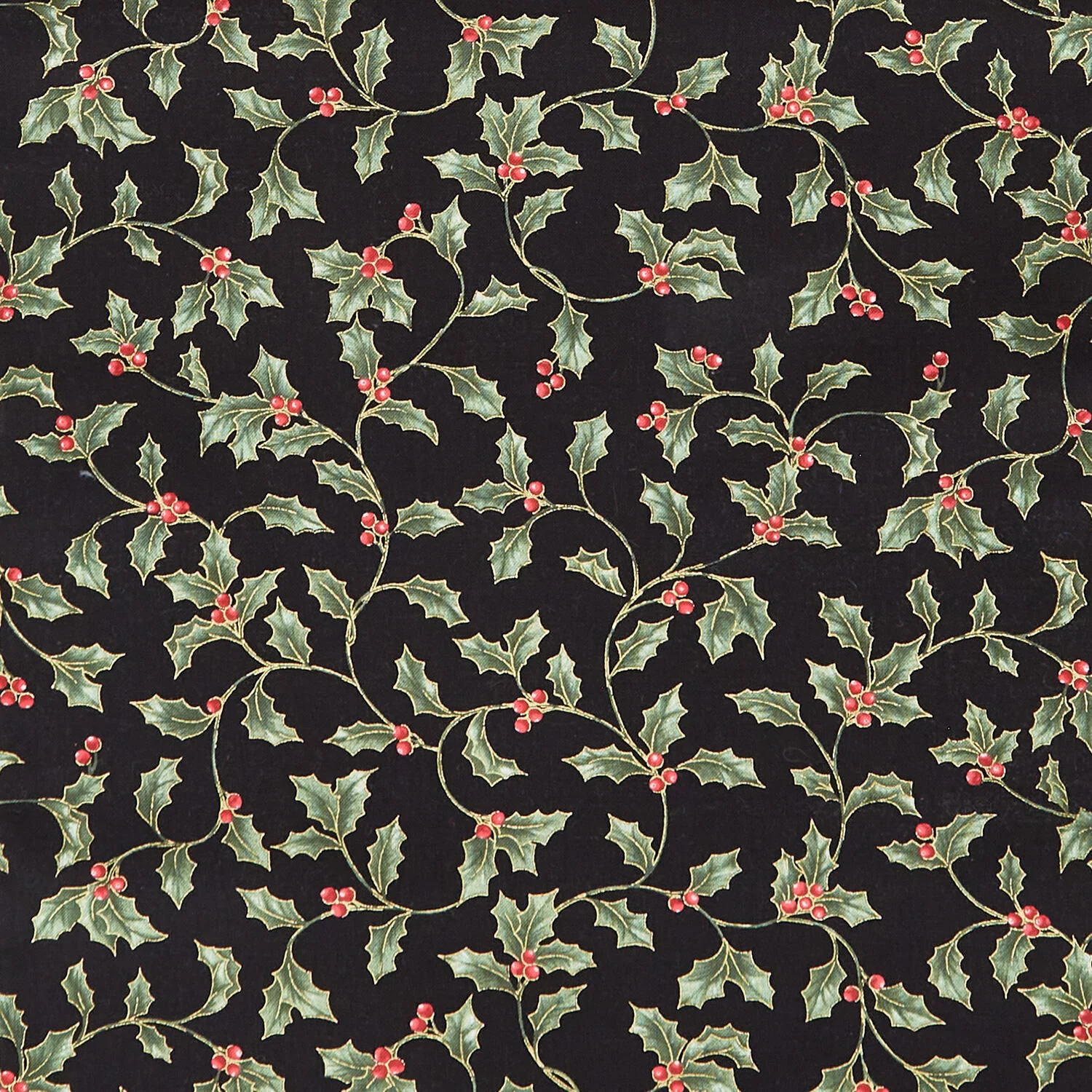 A Botanical Season - Holly and Berries Black 2 Yard Cut - Image 2