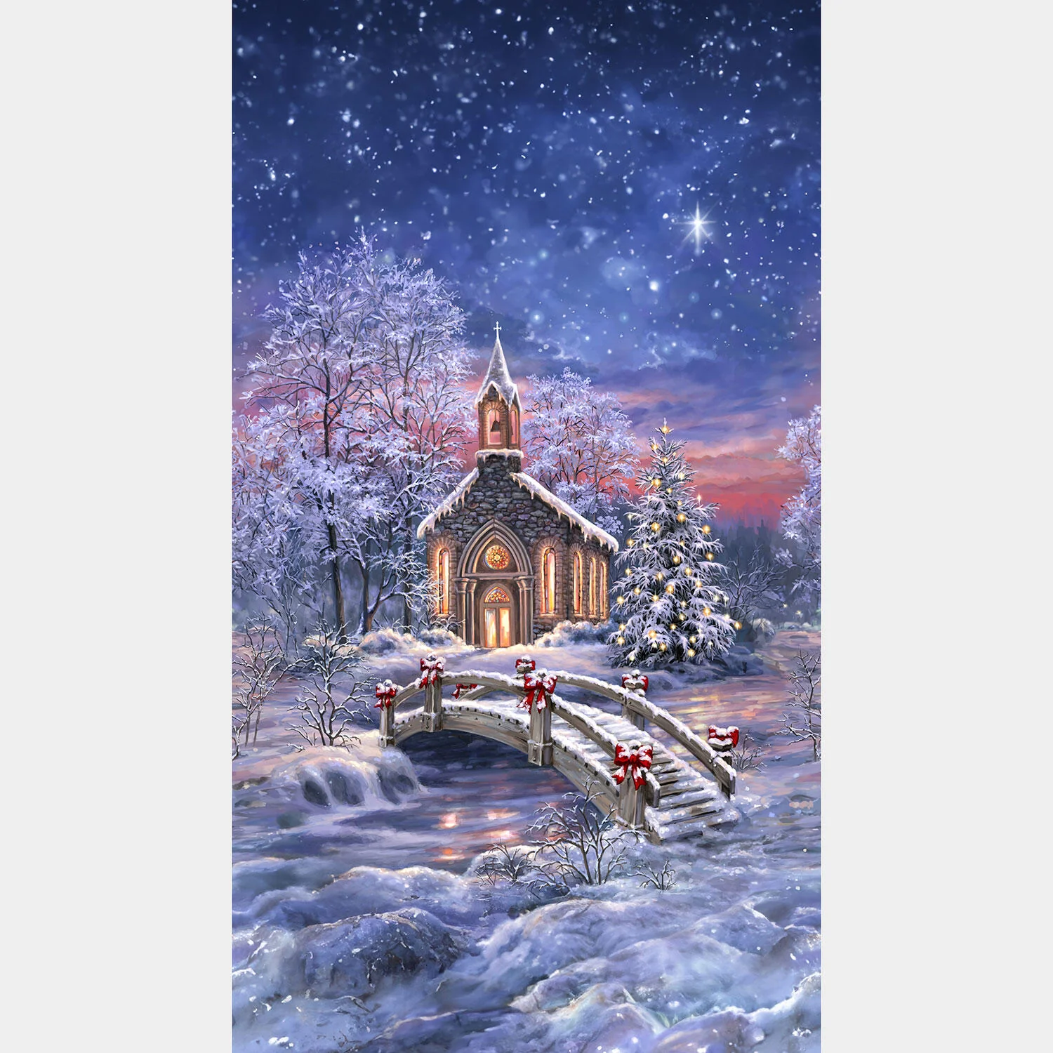 All Is Calm - Snowy Chapel Winter Panel