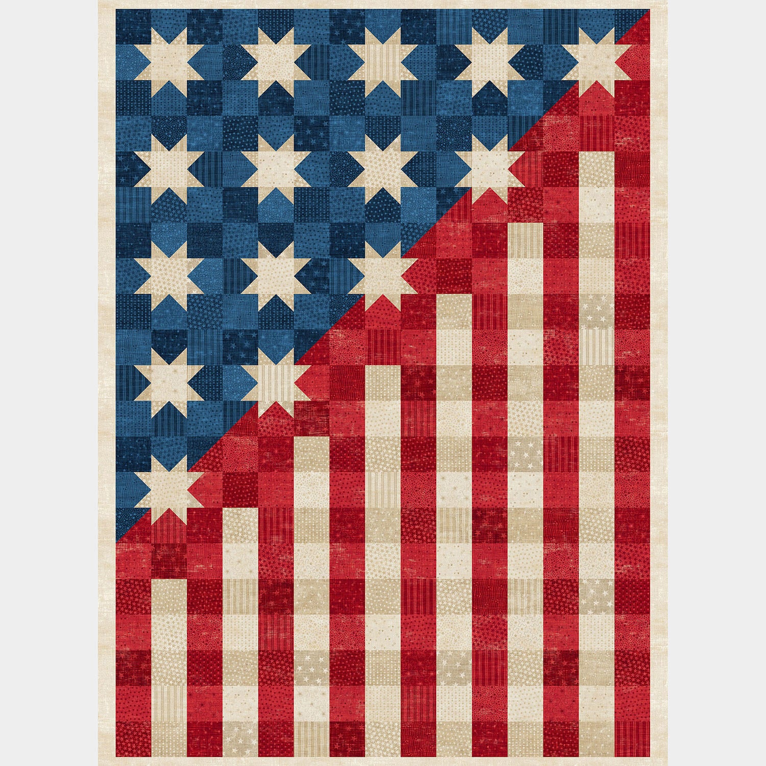 American Heartland - USA Flag Patchwork Beige Multi Panel