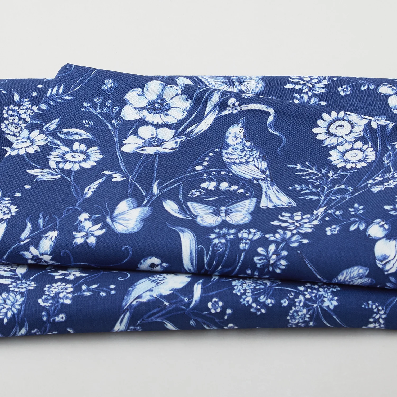 Annablue - Floral With Bird Toile Navy 2 Yard Cut