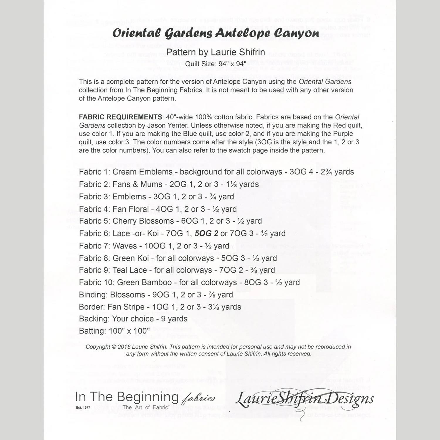 Antelope Canyon Oriental Gardens Quilt Pattern - Image 2