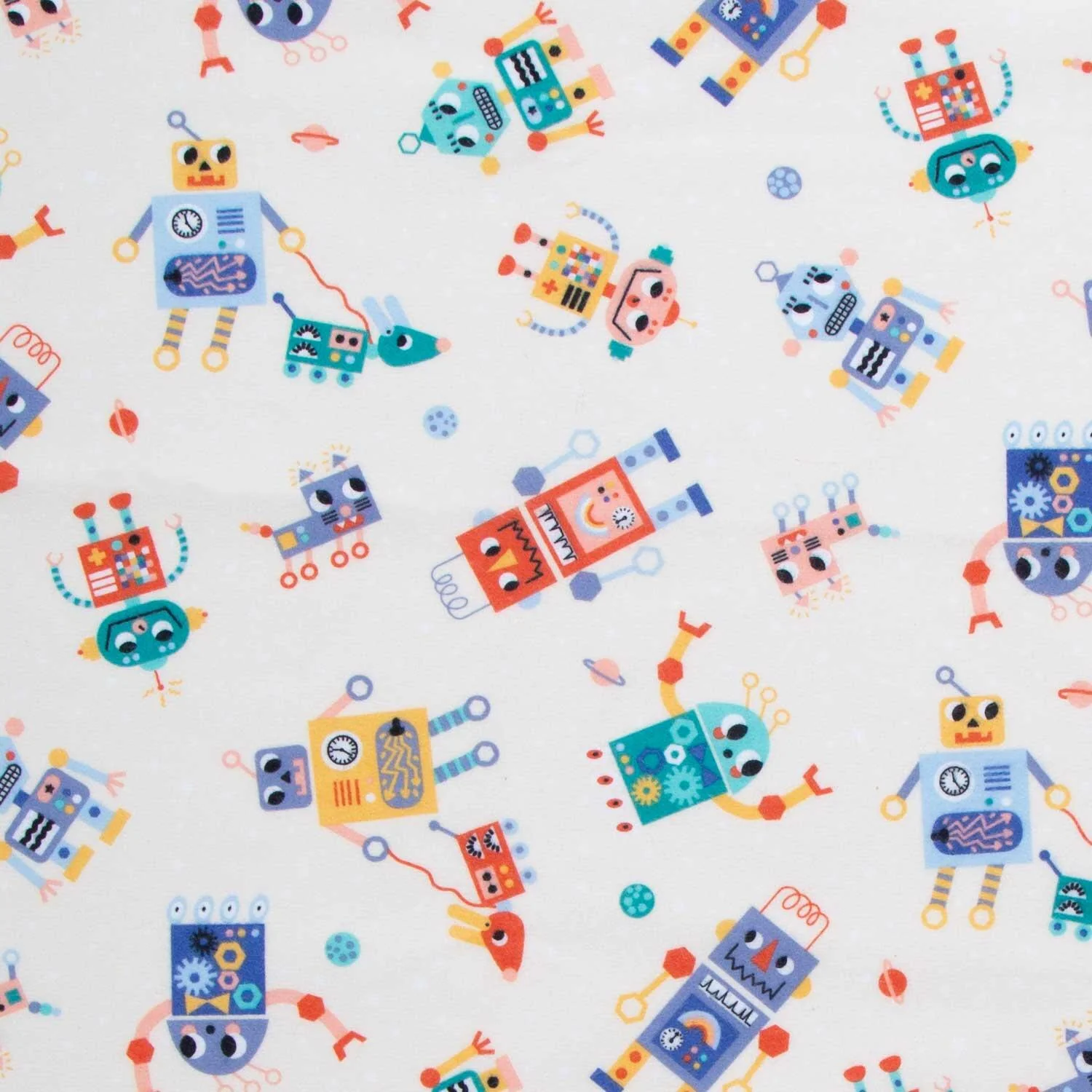 Astrobots Flannel - Robots Natural Yardage