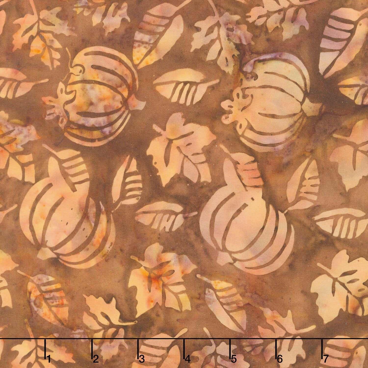 Autumn's Embrace Batiks - Pumpkin Leaves Brown Bronze Yardage