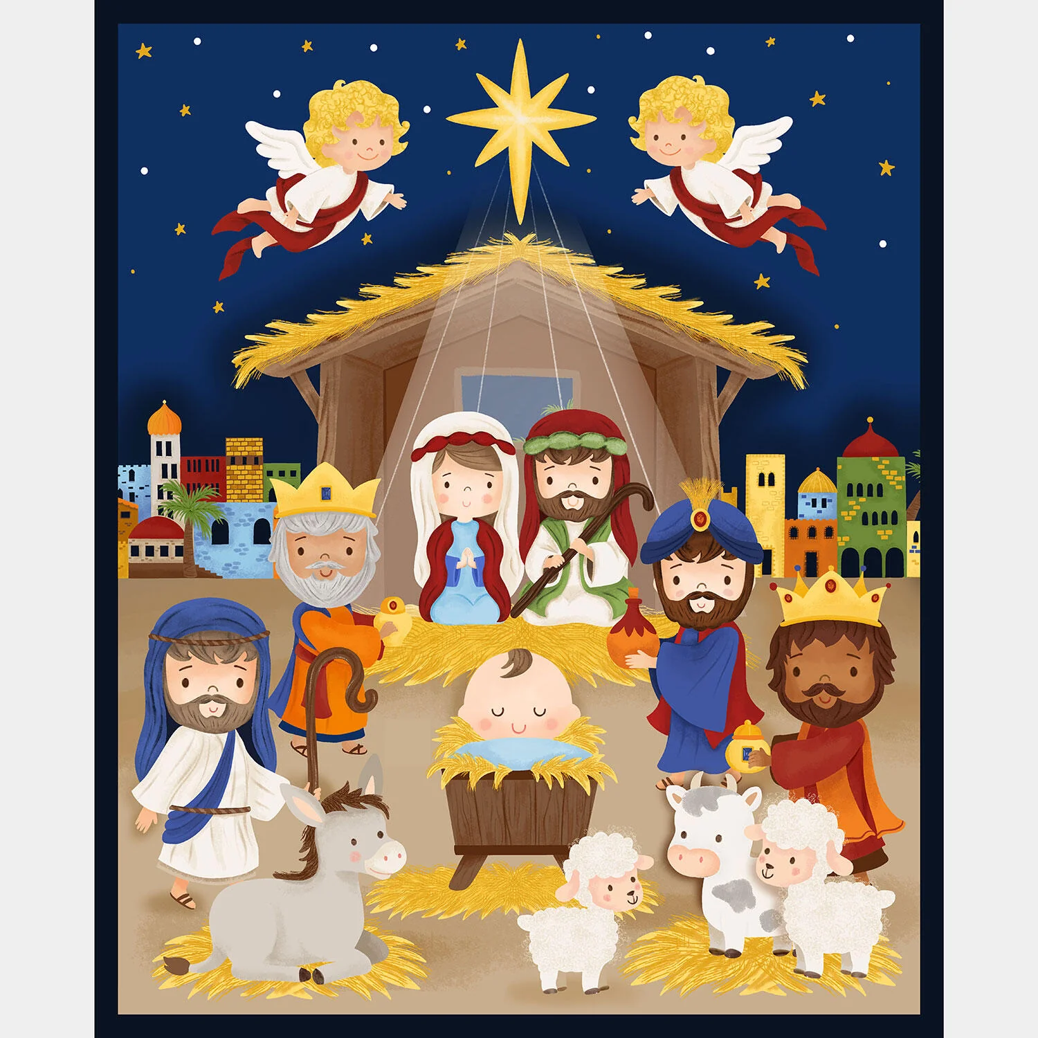 Away in a Manger - Nativity Blue Panel