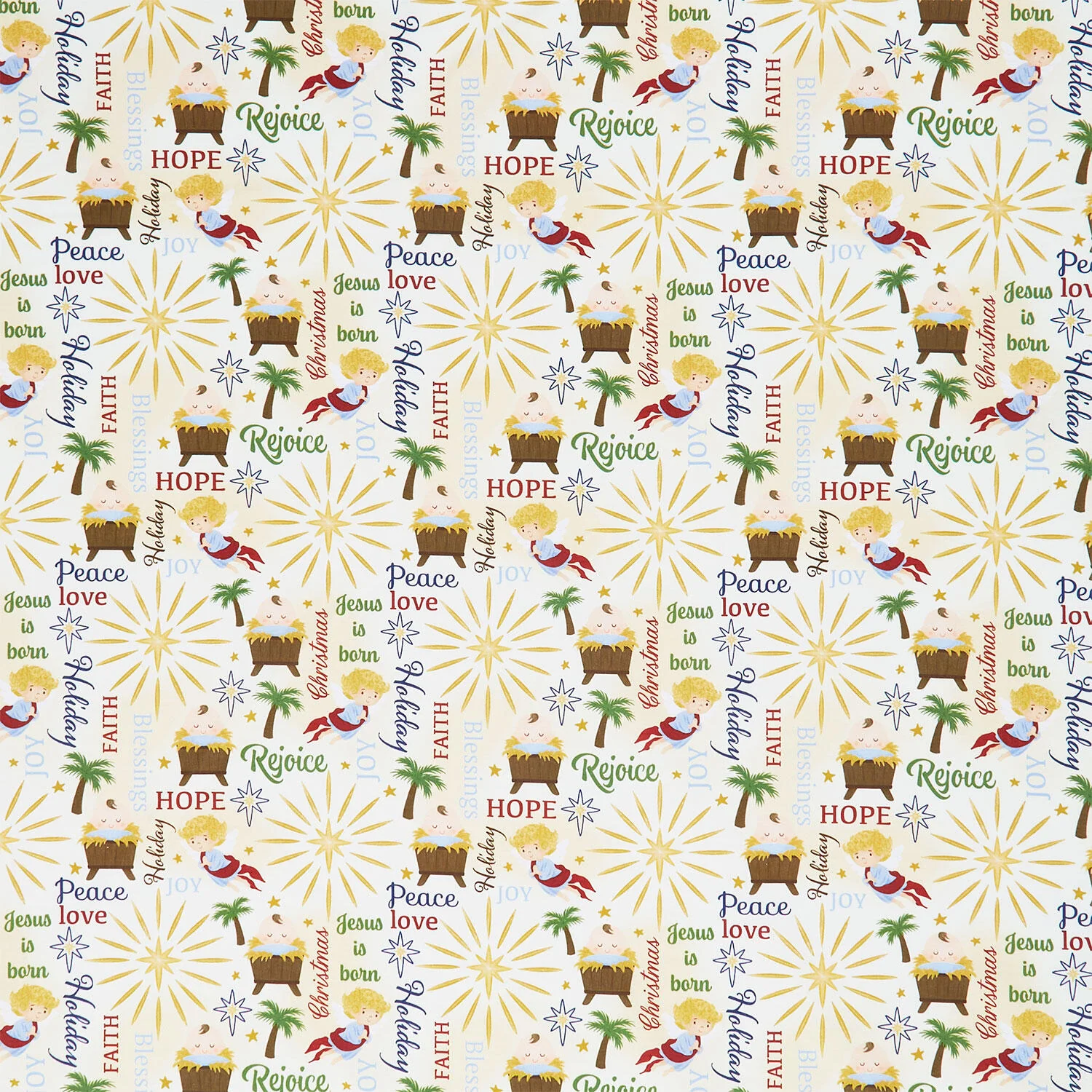 Away in a Manger - Nativity Words Ivory Yardage