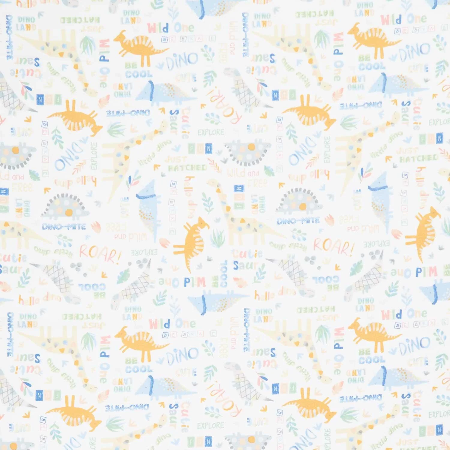 Baby Dino Comfort Flannel - Baby Dino Words White Yardage