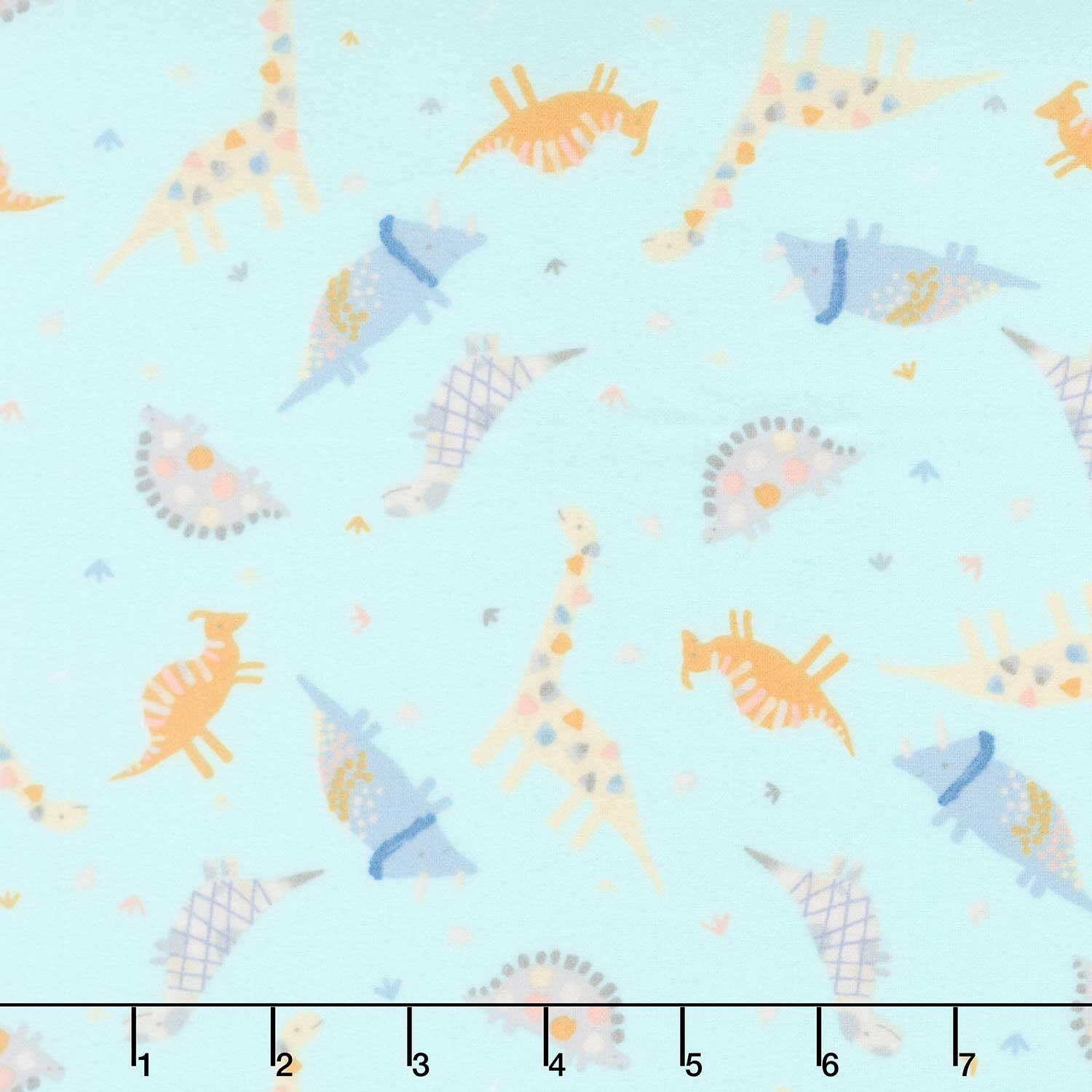 Baby Dino Comfort Flannel - Happy Dinosaurs Aqua Yardage