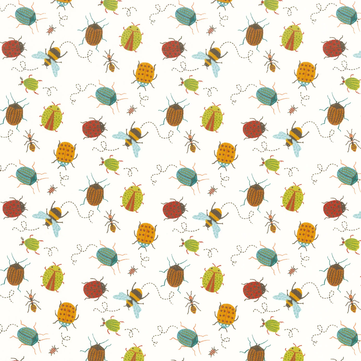 Backyard Bug Collector - Small Tossed Bugs Cream Multi Yardage