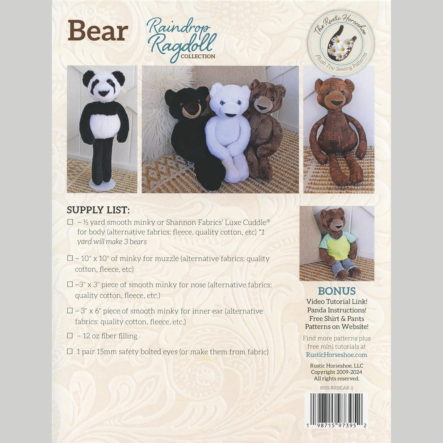 Bear Raindrop Ragdoll Pattern - Image 2