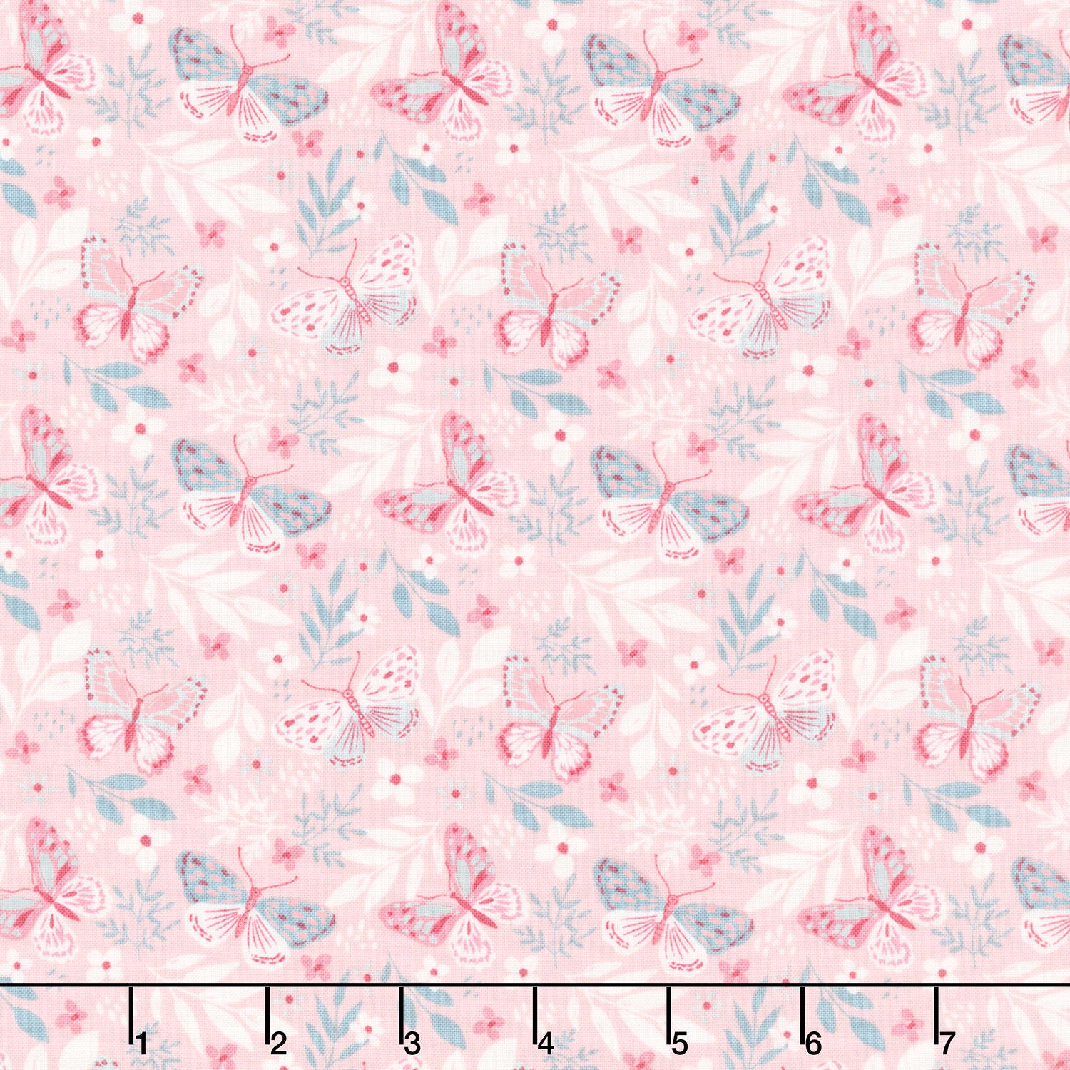Beautiful Bowquets - Butterflies Light Pink Green Yardage