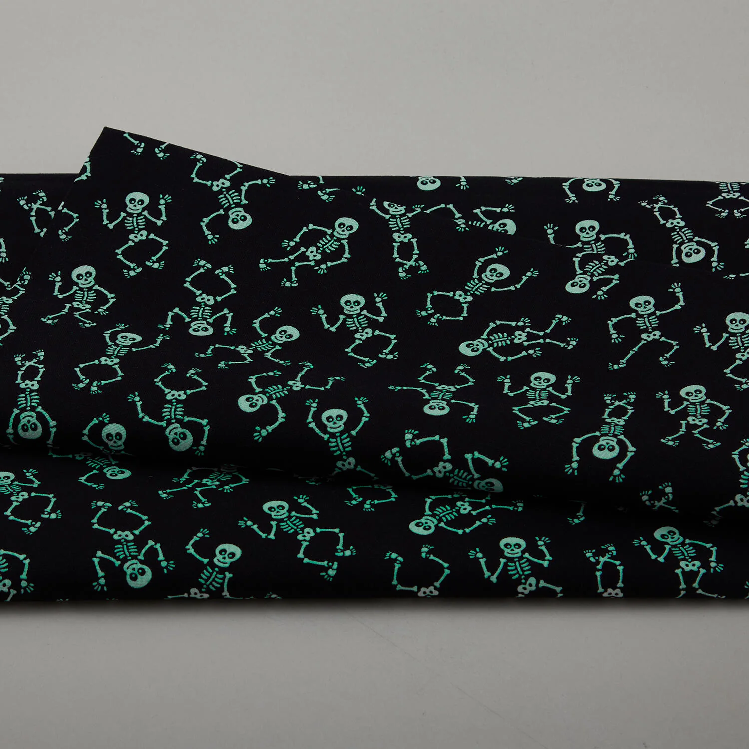 Black & Boo Favorites - Glow in the Dark Little Skeletons Black 2 Yard Cut - Image 2