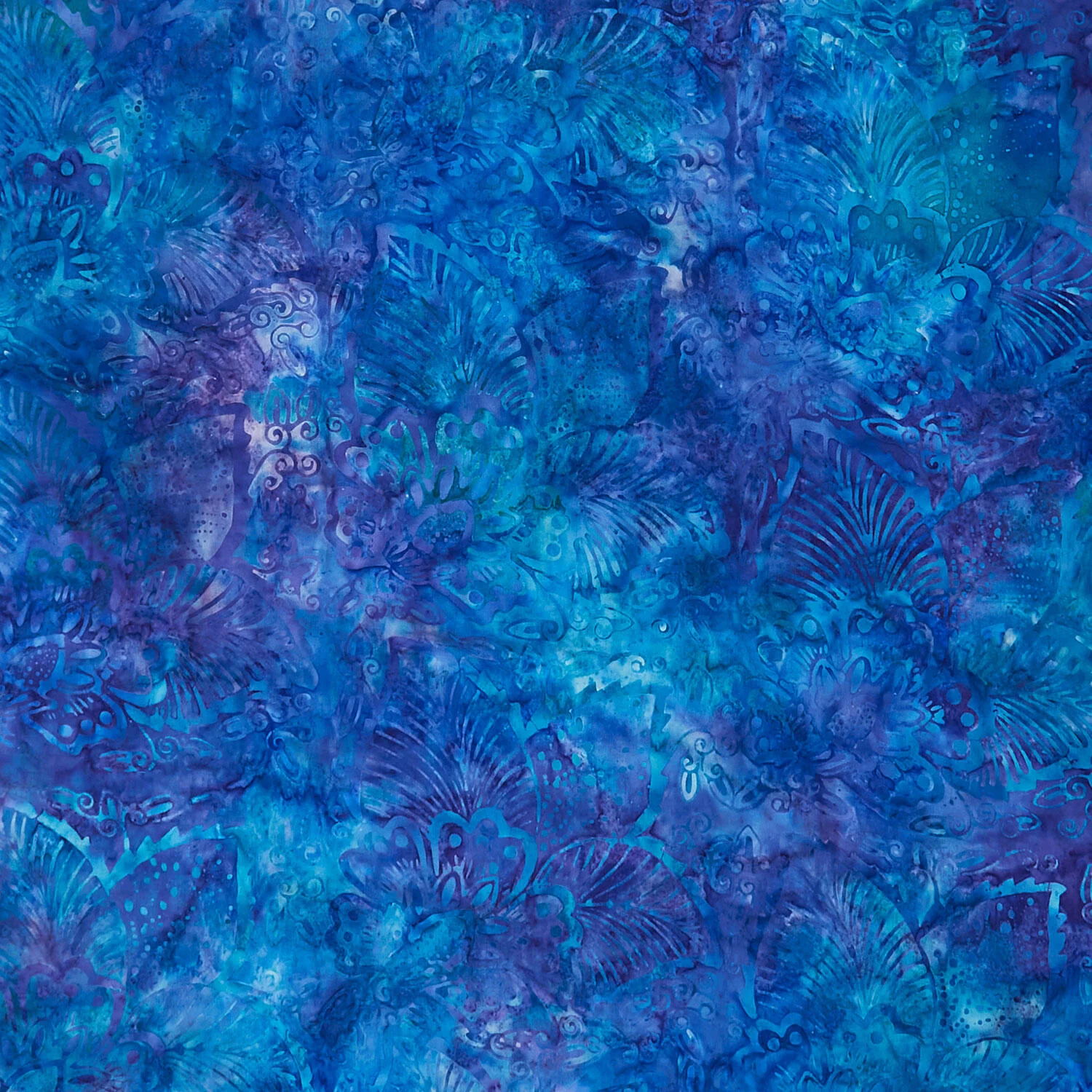 Blue Green Floral Batik Reef Yardage