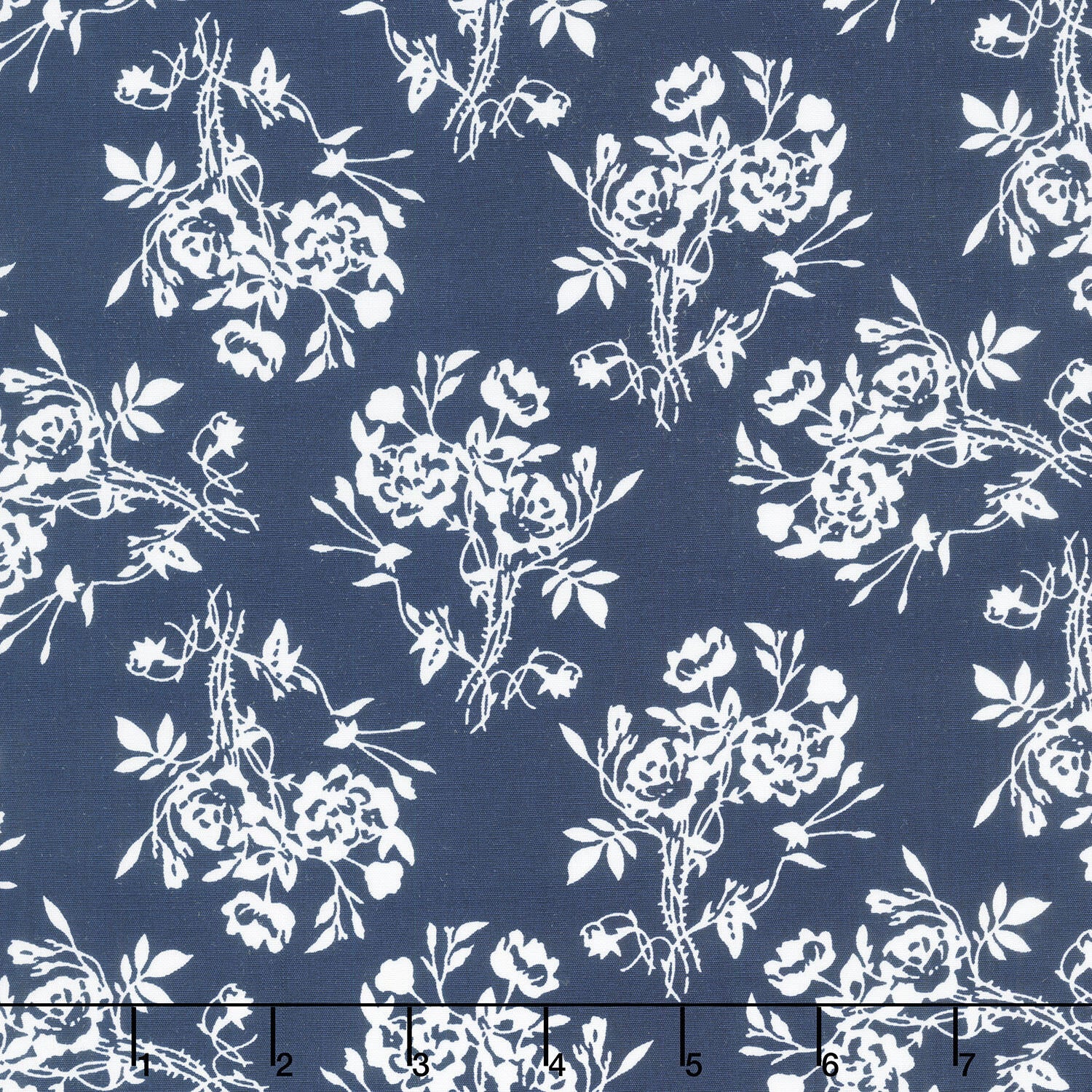 Blue Moon - Floral Vine Navy/White Yardage