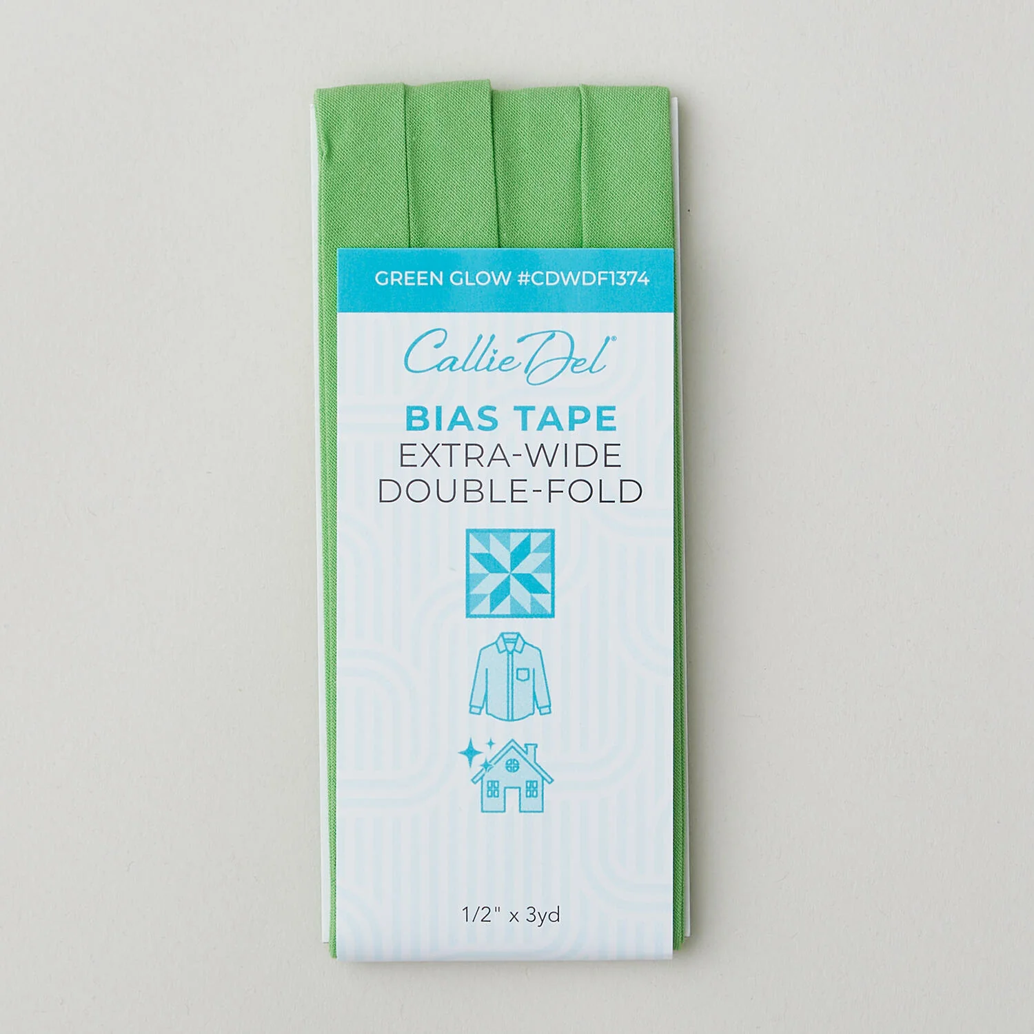 Callie Del Extra Wide Double Fold Bias Tape 1/2" x 3yd - Green Glow - Image 2
