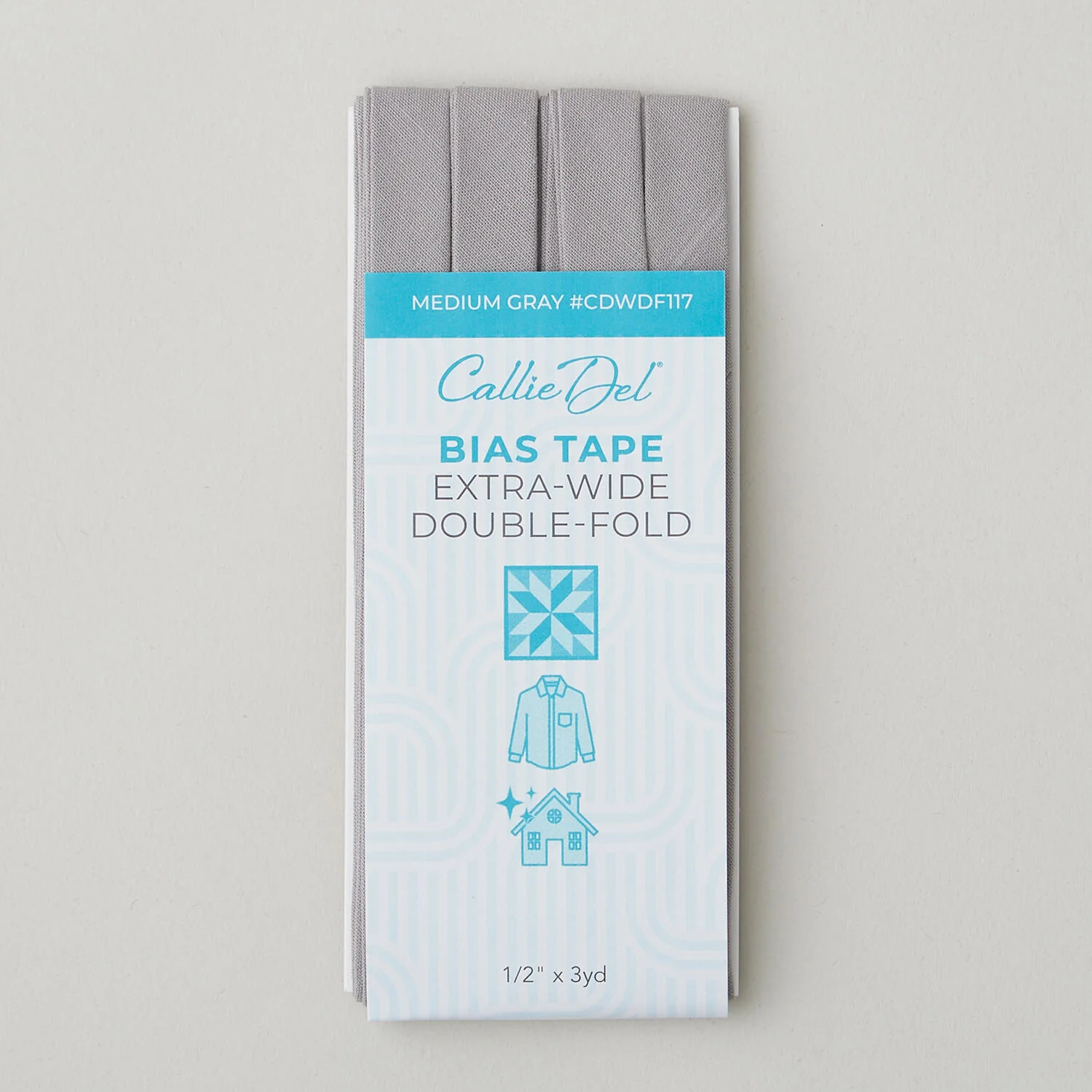 Callie Del Extra Wide Double Fold Bias Tape 1/2" x 3yd - Medium Gray - Image 2