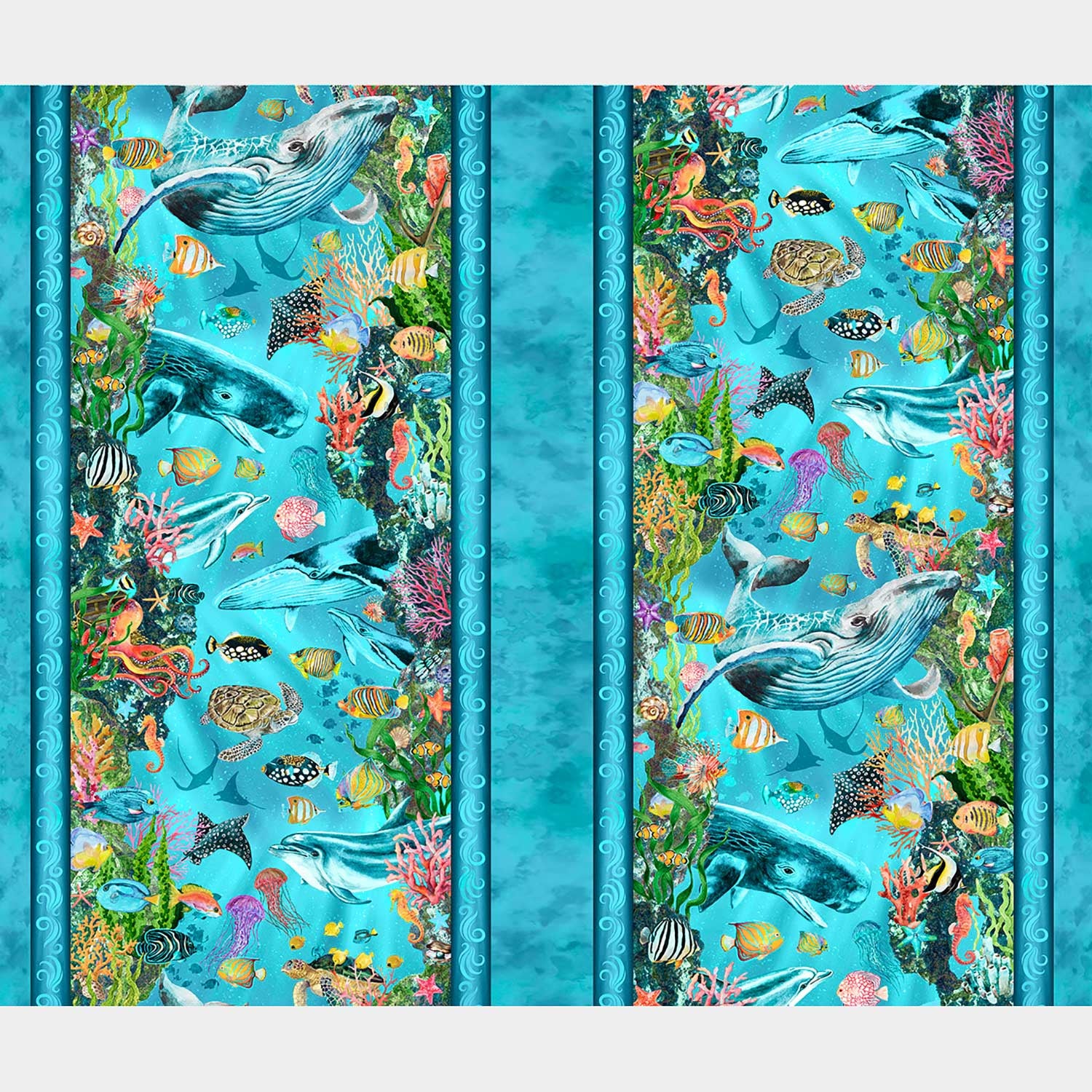Calypso III - Ocean Border Stripe Teal Yardage - Image 2