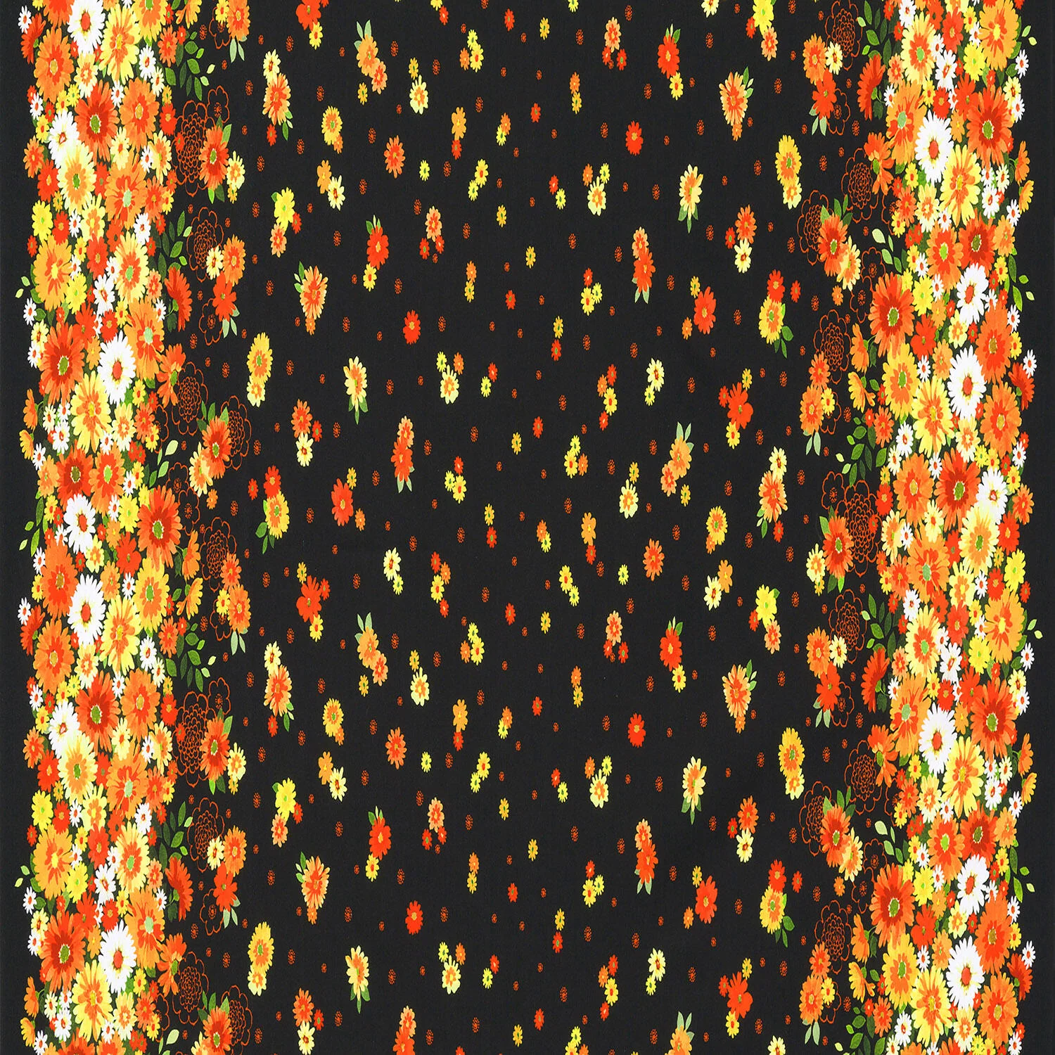 Cascading Flowers - Black Yardage