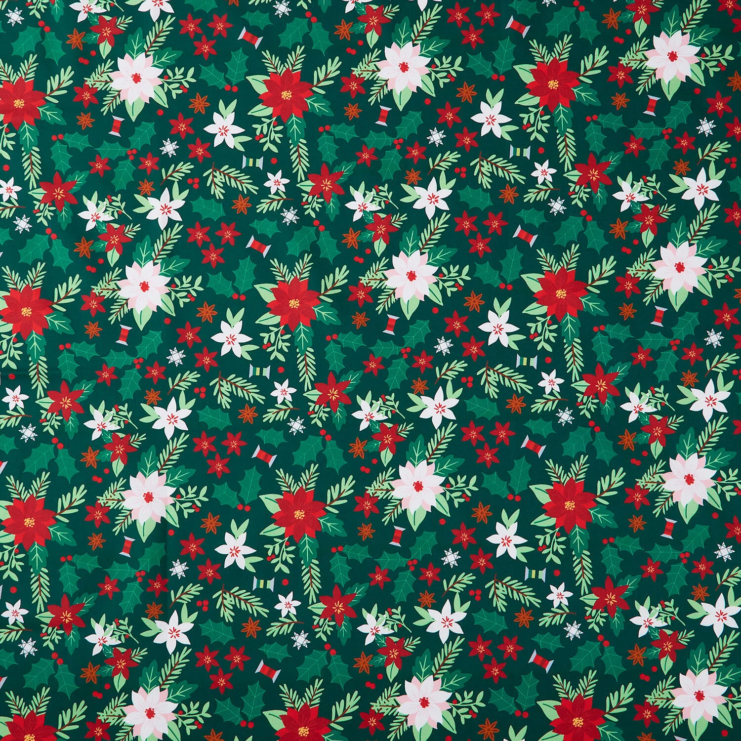 Christmas In Quilt Town - Poinsettia Tossed Green Yardage