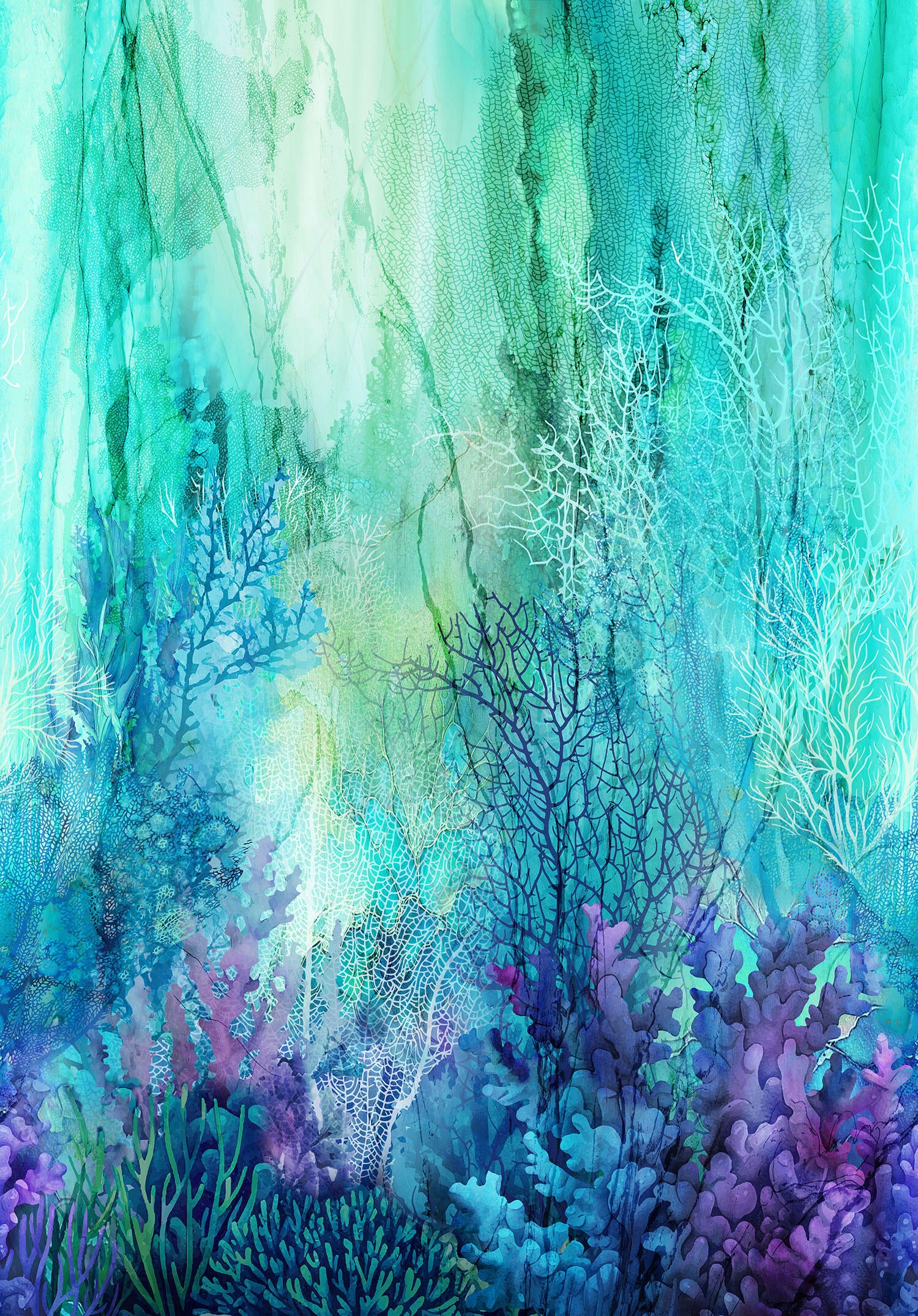 Coral Reef - Coral Turquoise 108" Wide Backing Yardage - Image 2