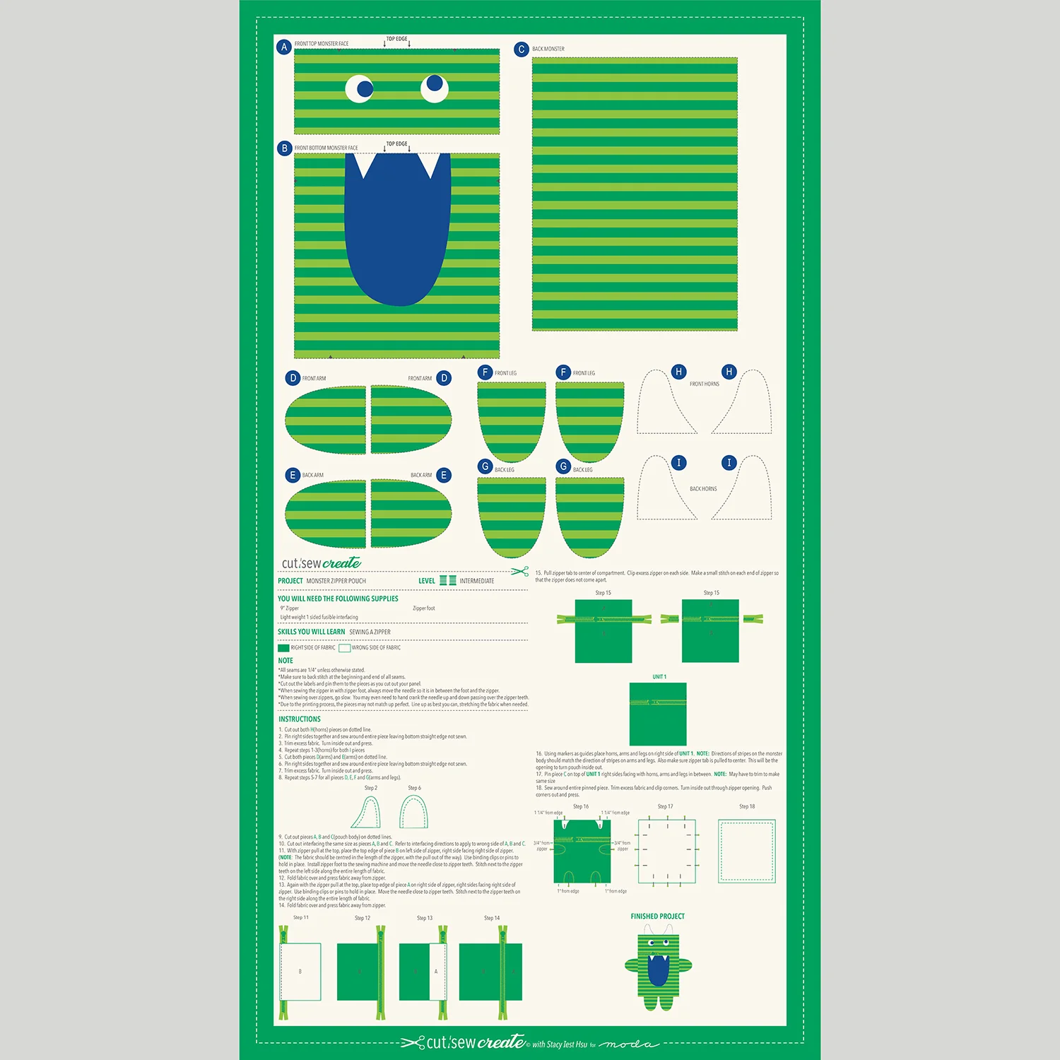 Cut Sew Create Part Two - Monster Zipper Pouch Kit - Image 2
