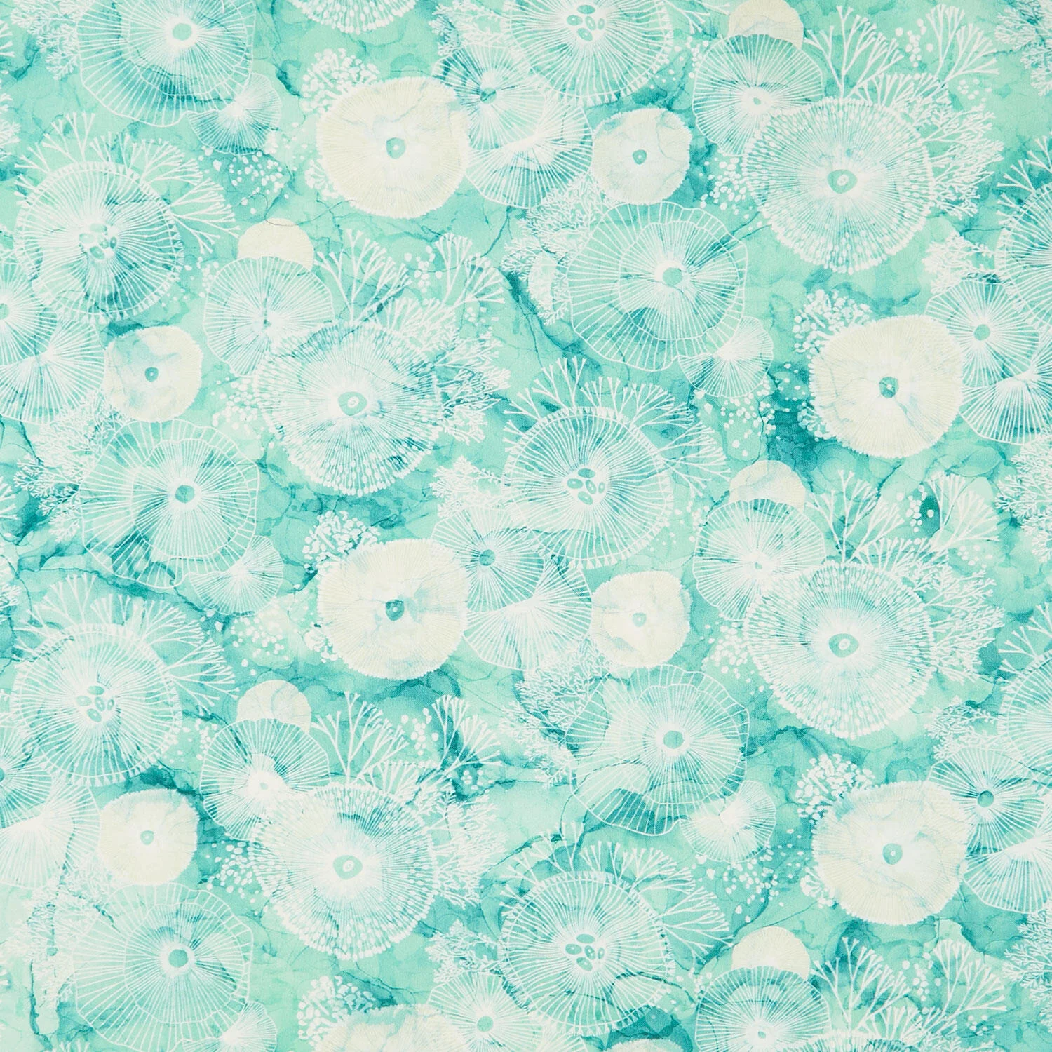 Deep Blue - Sea Flowers Light Teal Multi Yardage