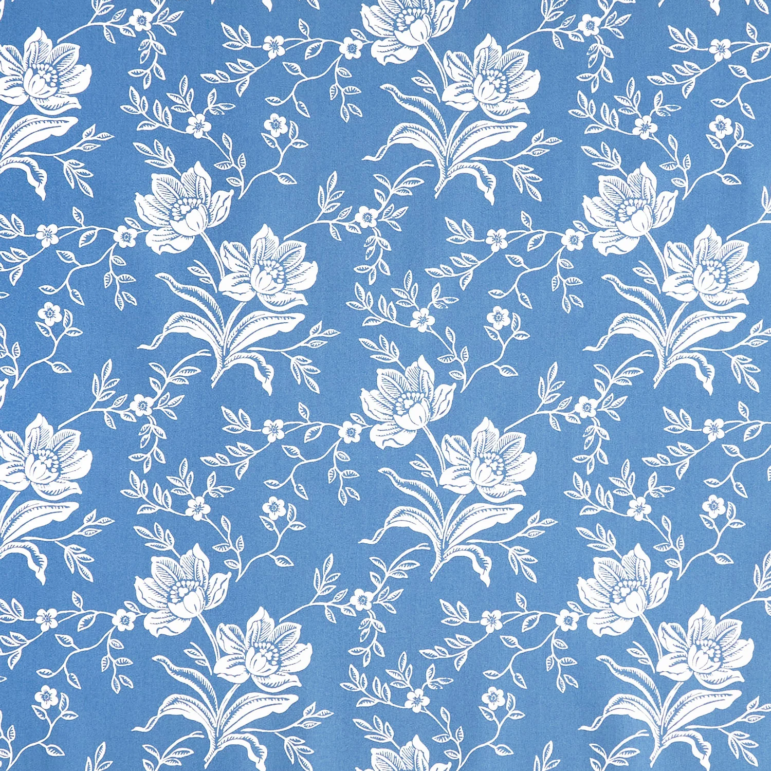 Denim and Daisies - Woodcut Bloom Denim Yardage