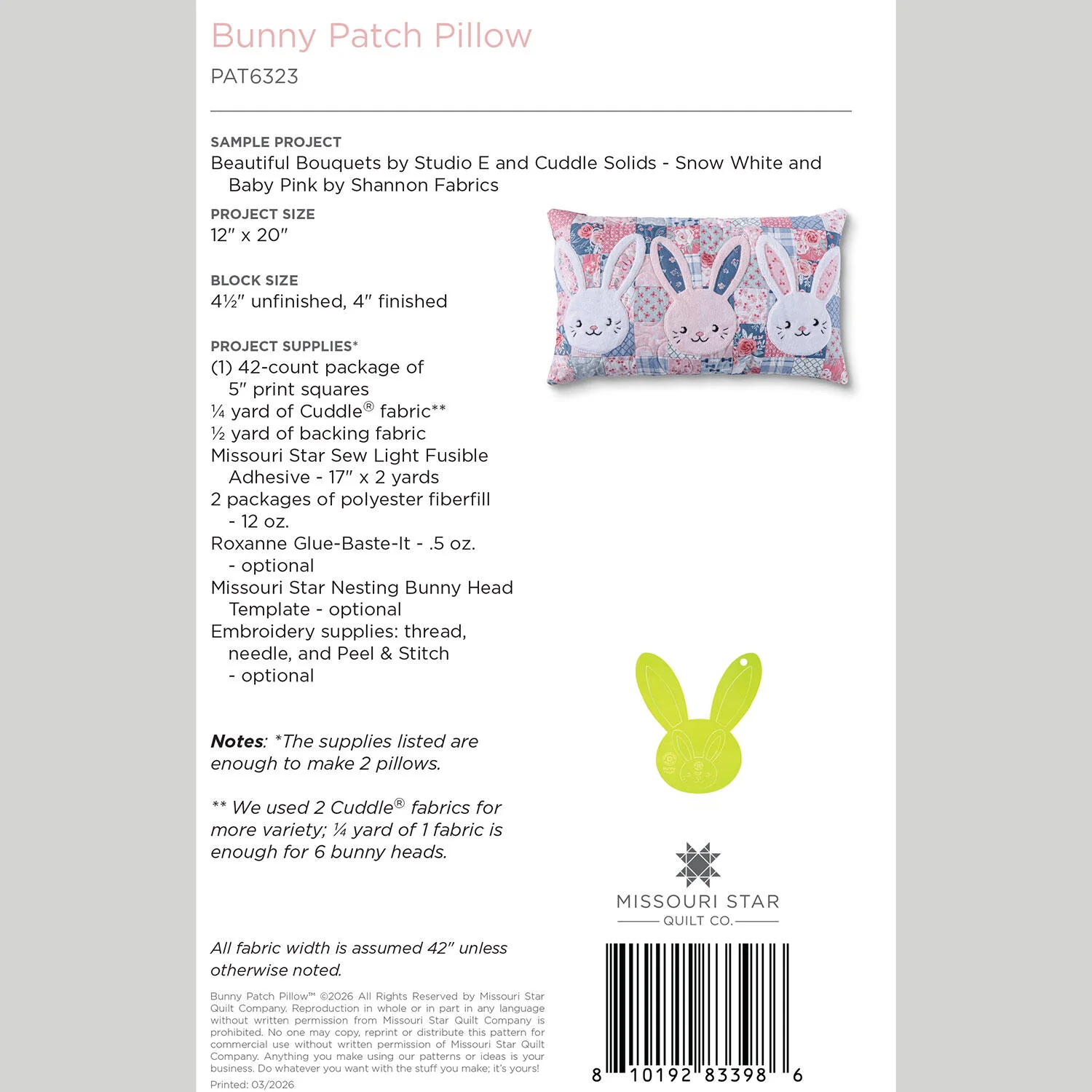 Digital Download - Bunny Patch Pillow Pattern by Missouri Star - Image 2