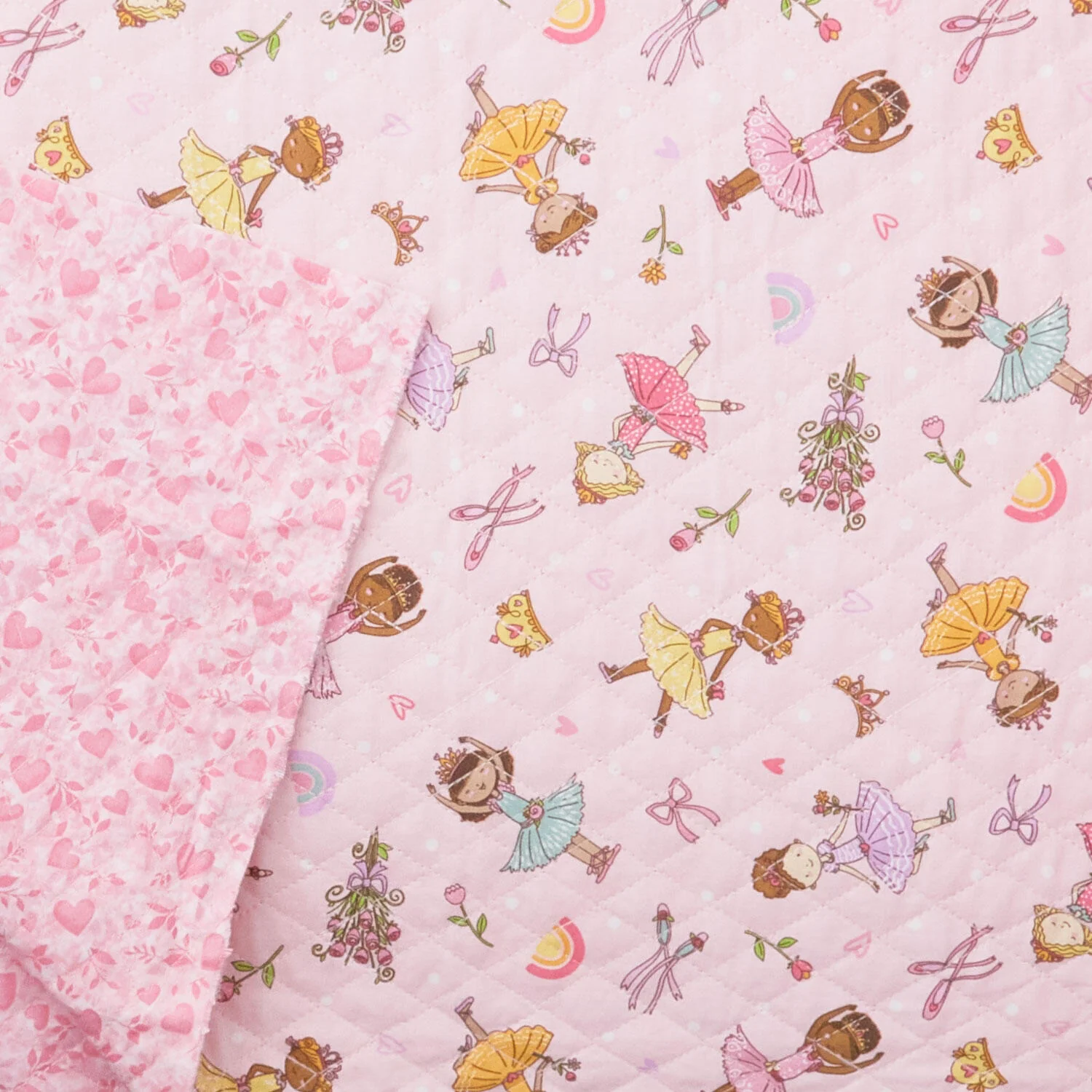 Double Faced Pre-Quilted Cotton - I Love Ballet Pink 8 Yard Bolt - Image 2