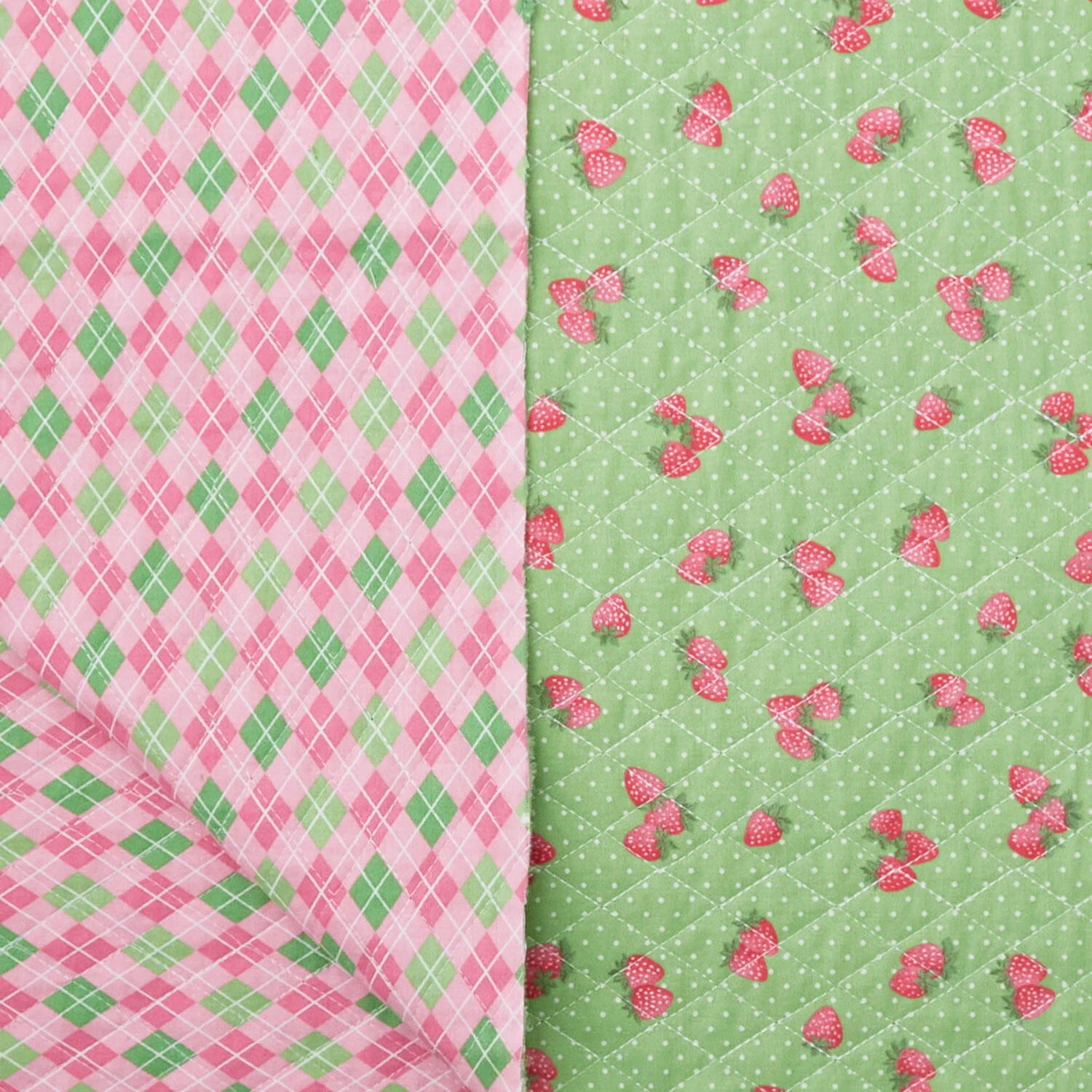 Double Faced Pre-Quilted Cotton - Strawberry Delight Spring Green 8 Yard Bolt - Image 2