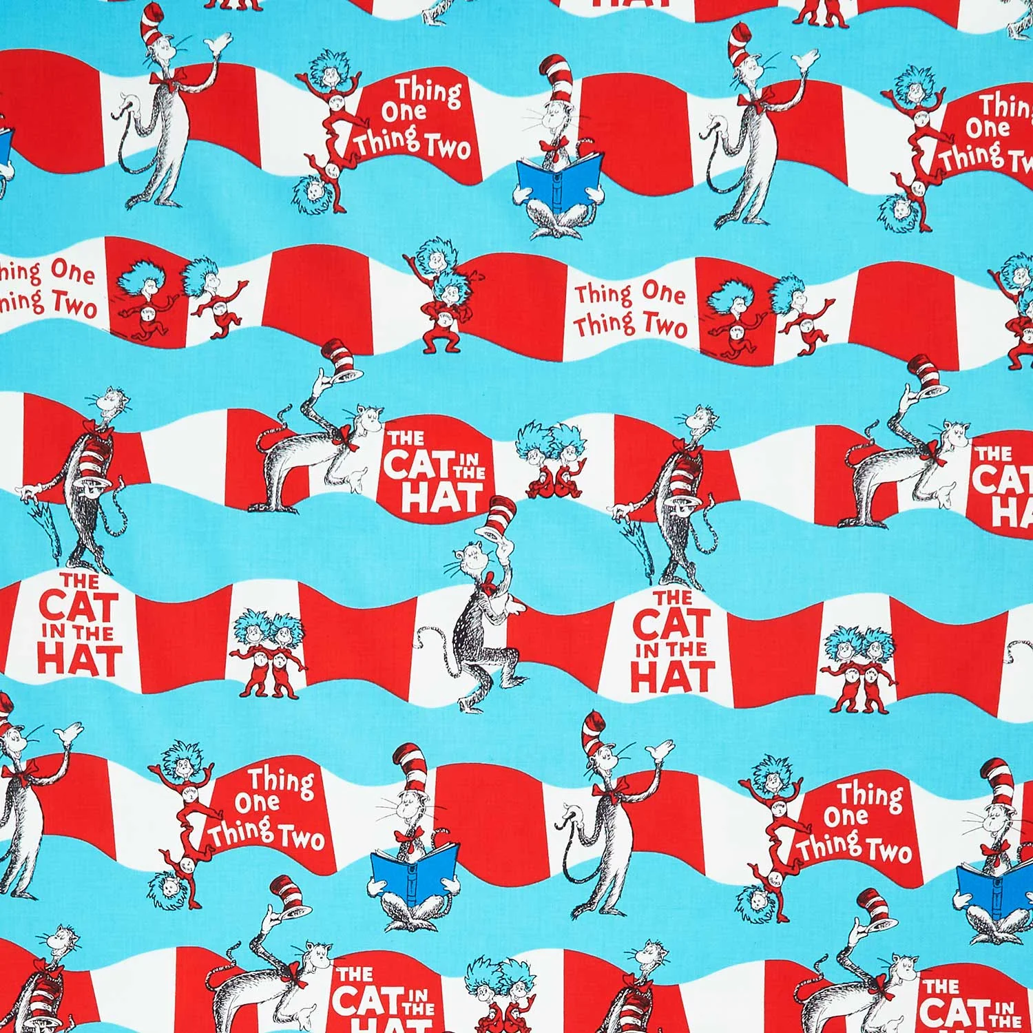 Dr. Seuss - Thing One, Thing Two & The Cat In The Hat - Aqua Ribbon Yardage