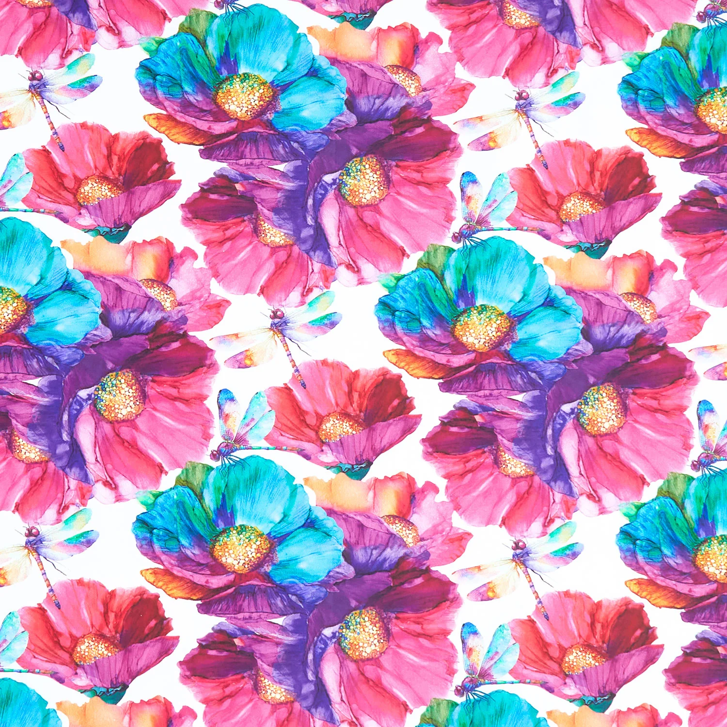 Dragonfly Dance - Supersize Floral White Multi Yardage