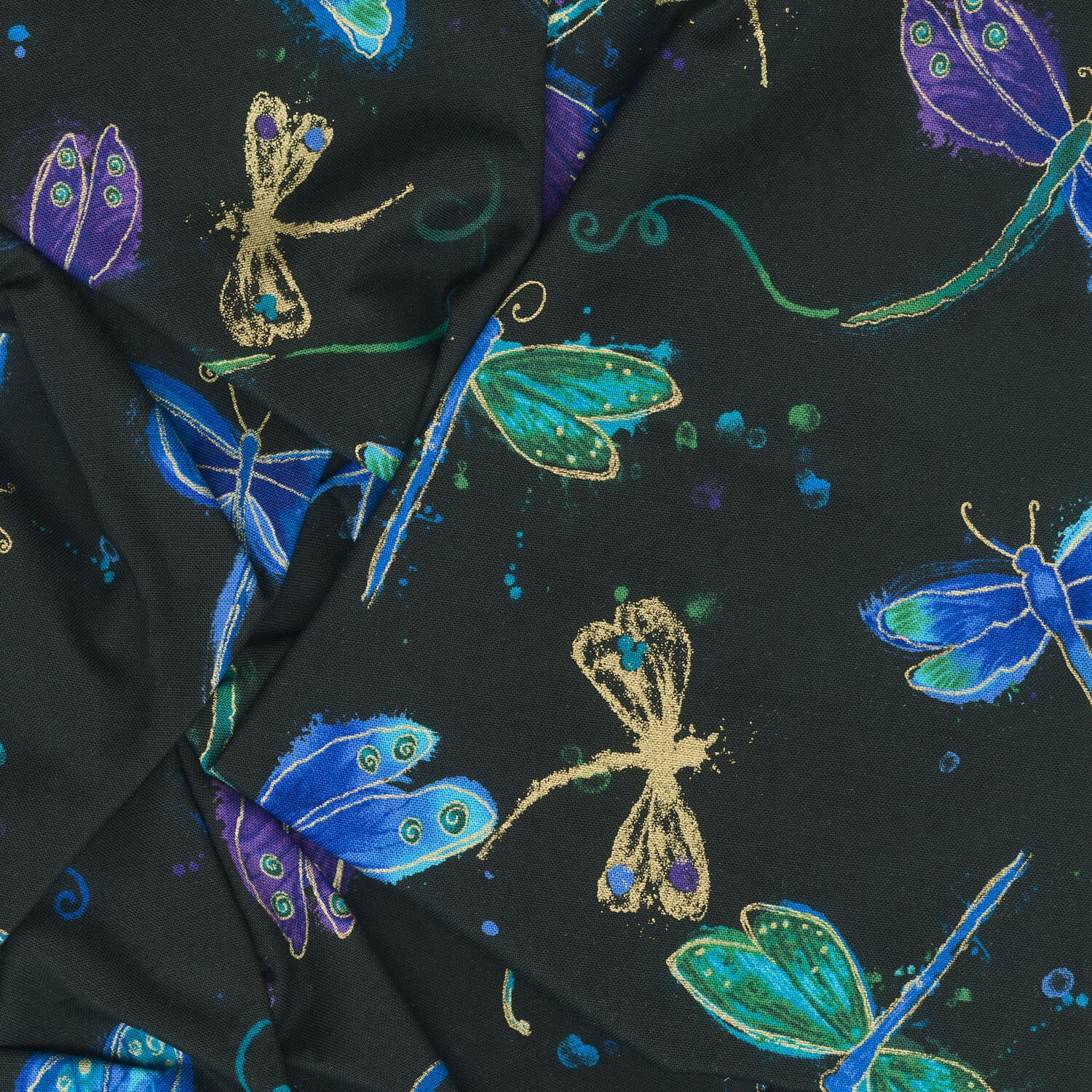 Dragonfly Tossed Metallic Black Yardage - Image 2