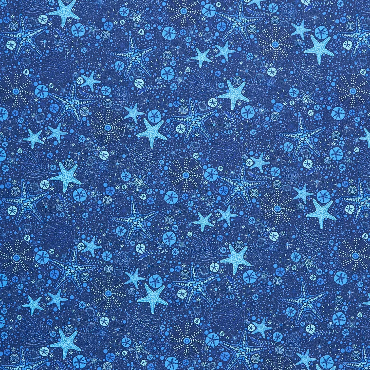 Electric Ocean - Starfish & Sand Dollars Navy Yardage