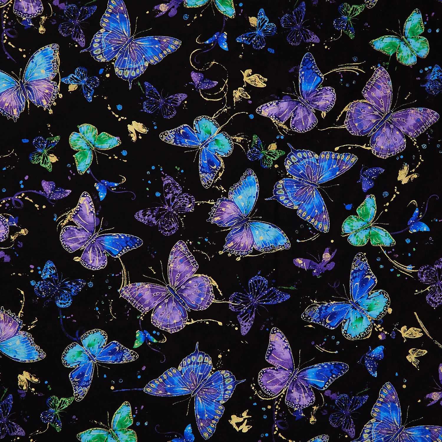 Evening Glow - Flying Butterflies Jet Metallic Yardage - Image 2