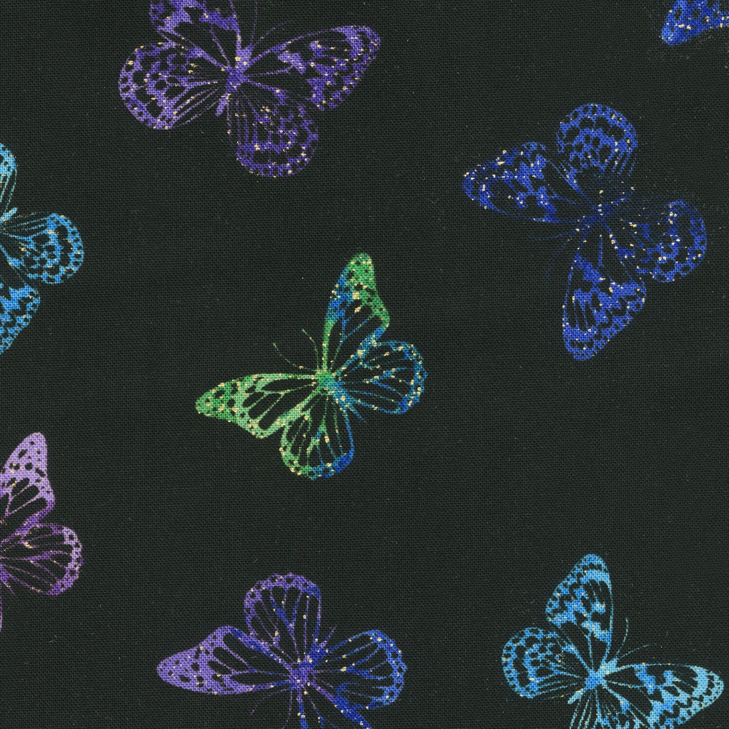 Evening Glow - Tossed Butterflies Black Metallic Yardage - Image 2