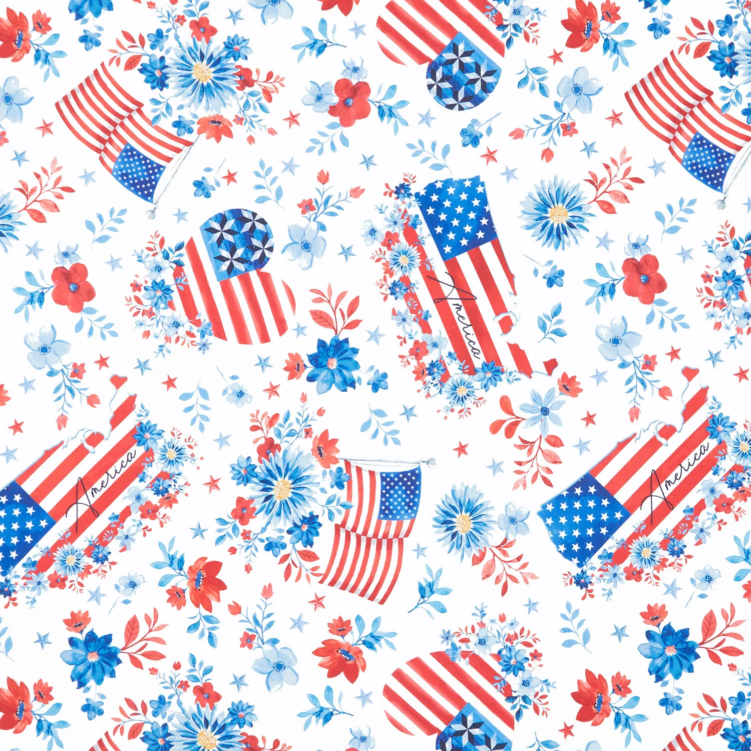 Faith, Family, Freedom - America the Beautiful White Yardage