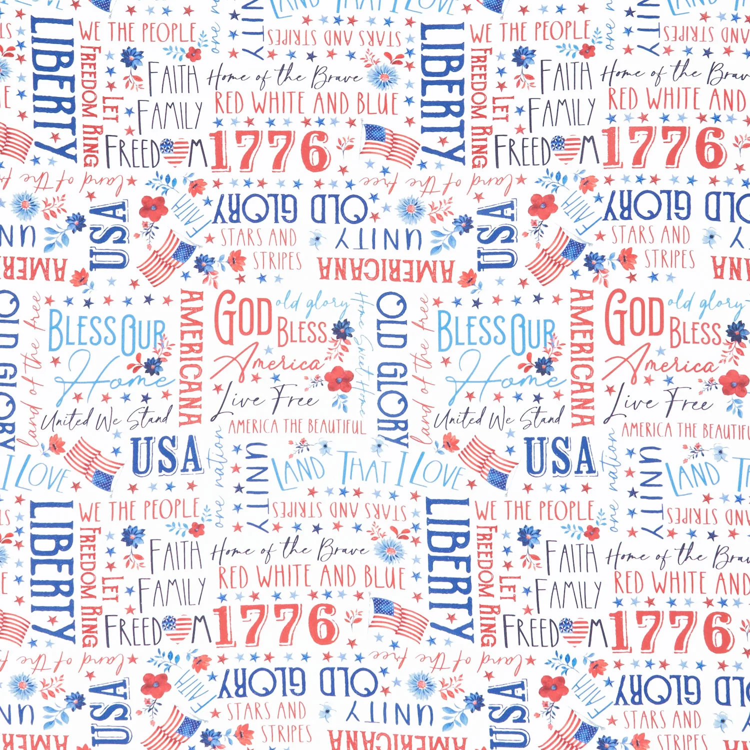 Faith, Family, Freedom - Words of Glory White Yardage