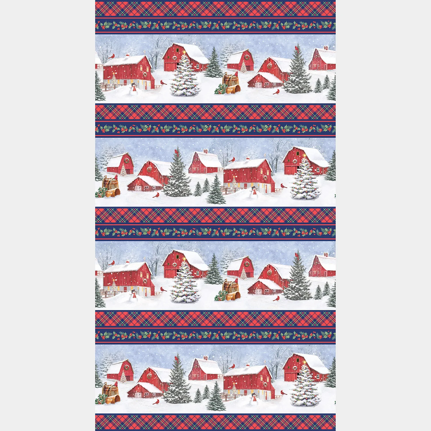 Farmstead Friends - Border Stripe Red Multi Yardage - Image 2