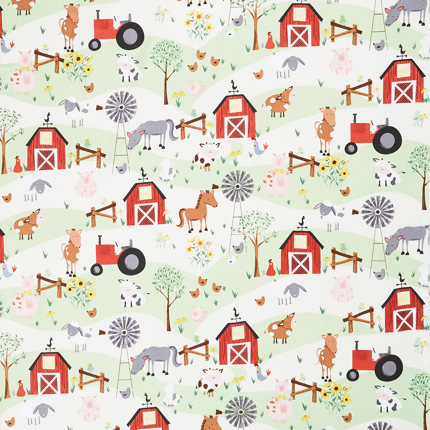 Farm-tastic Friends - Farm Allover Green Yardage