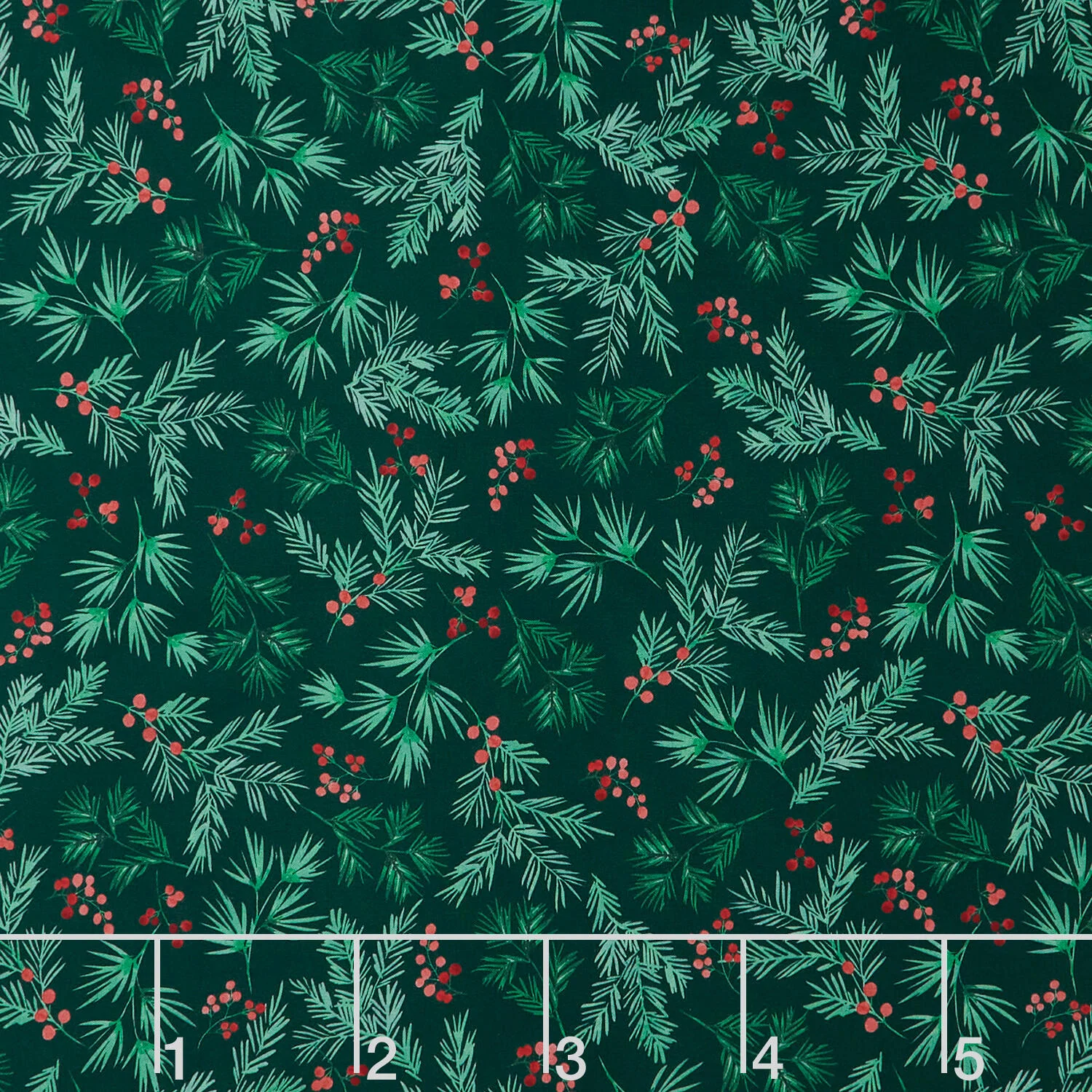 First Frost - Berry and Pine Sprig Allover Dark Green 108" Wide Backing
