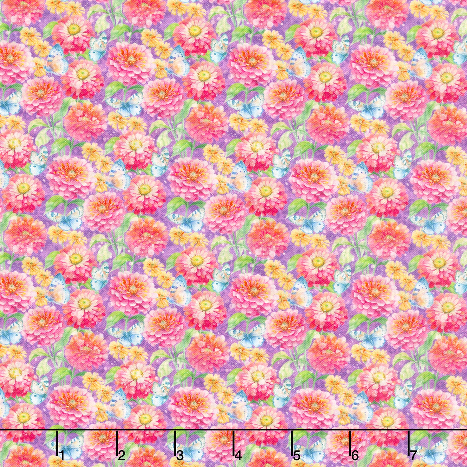 Flight of Fancy - Flowers & Butterflies Purple Yardage