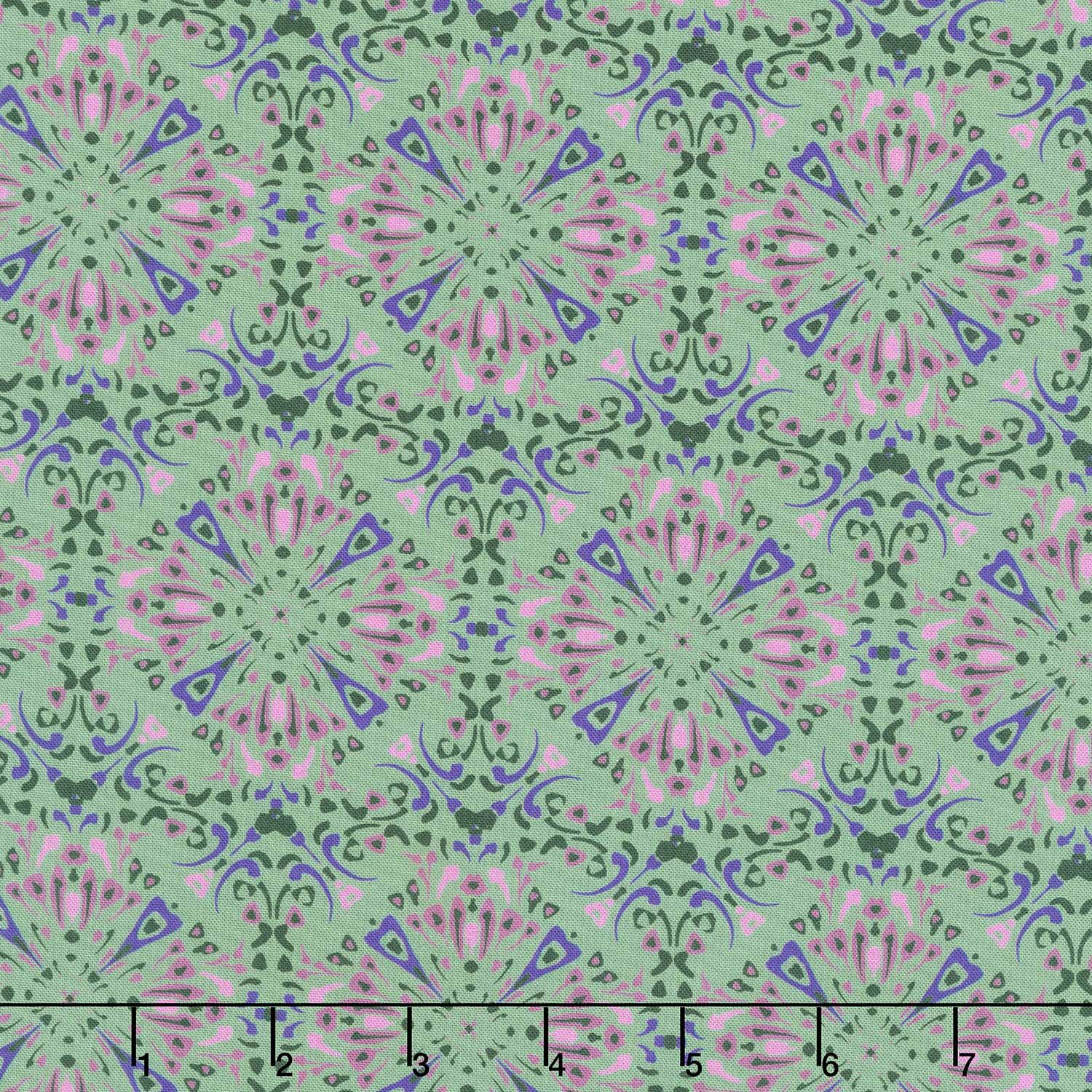 Flora & Felines - Kaleidoscope Green Yardage