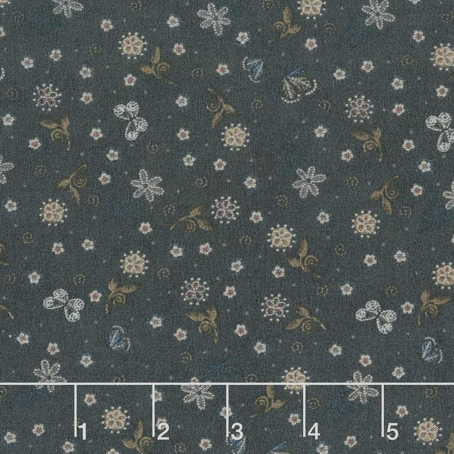 Flossie's Flowers - Butterflies and Buds Charcoal Yardage