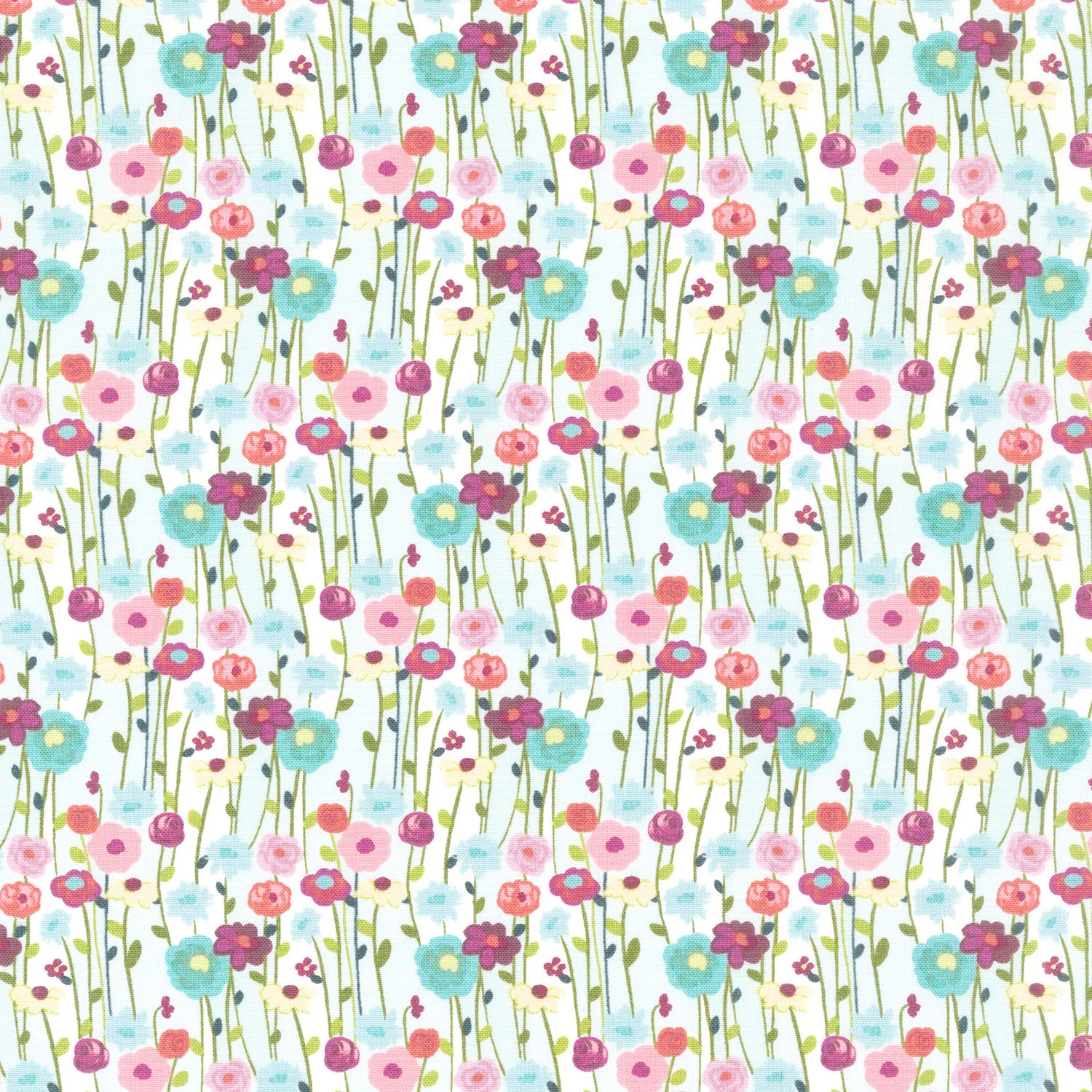Fragrant Fields - Flowers Aqua Yardage