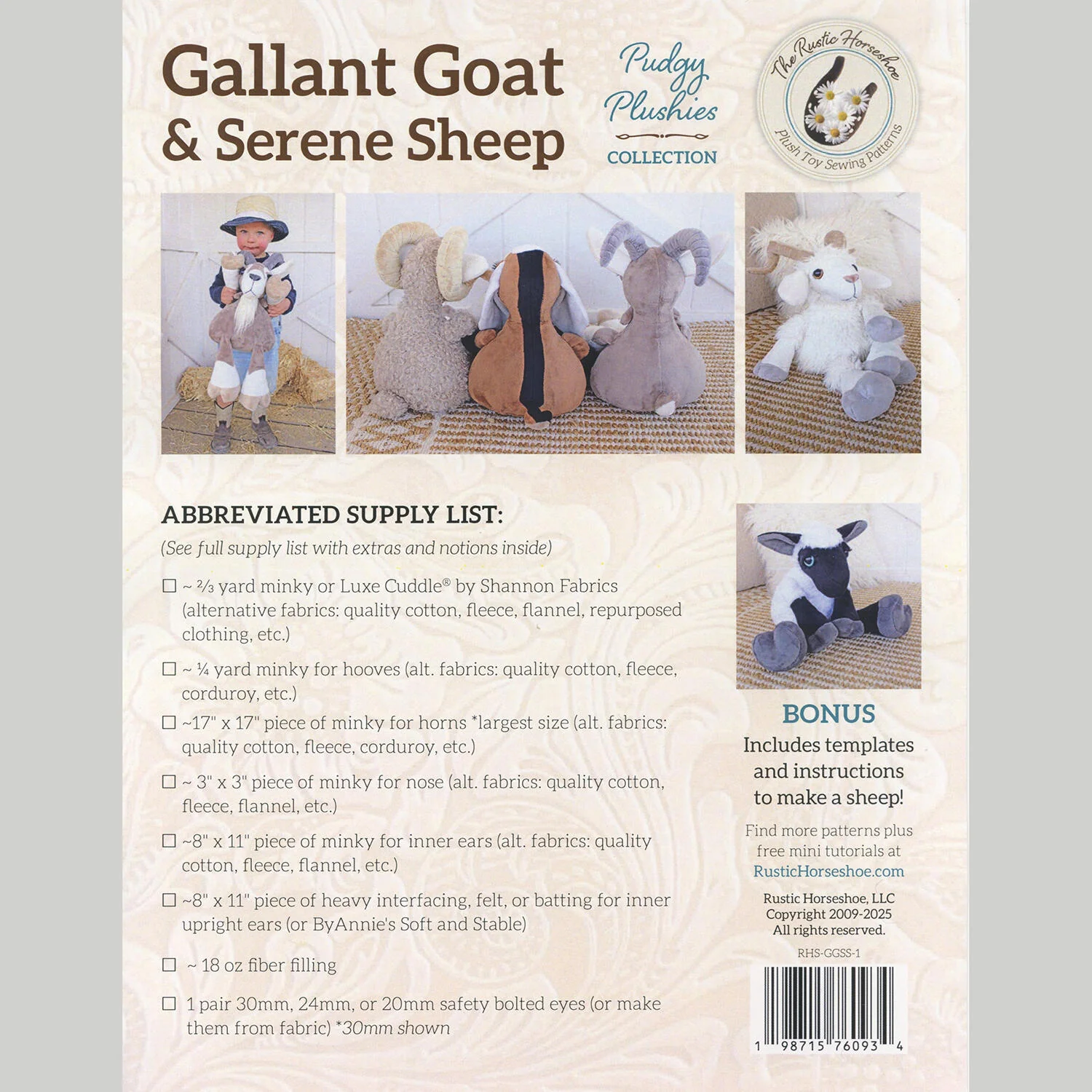 Gallant Goat & Serene Sheep Pudgy Plushies Pattern - Image 2