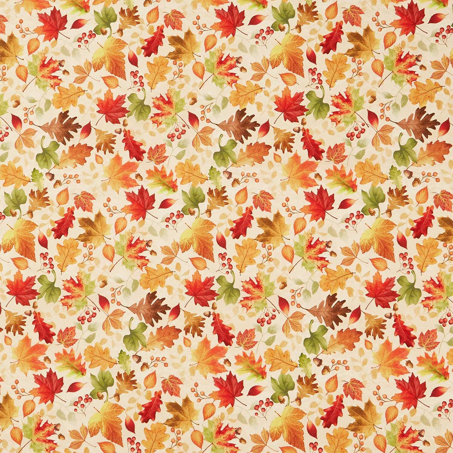 Gather With A Grateful Heart - Tossed Fall Leaves Cream Yardage