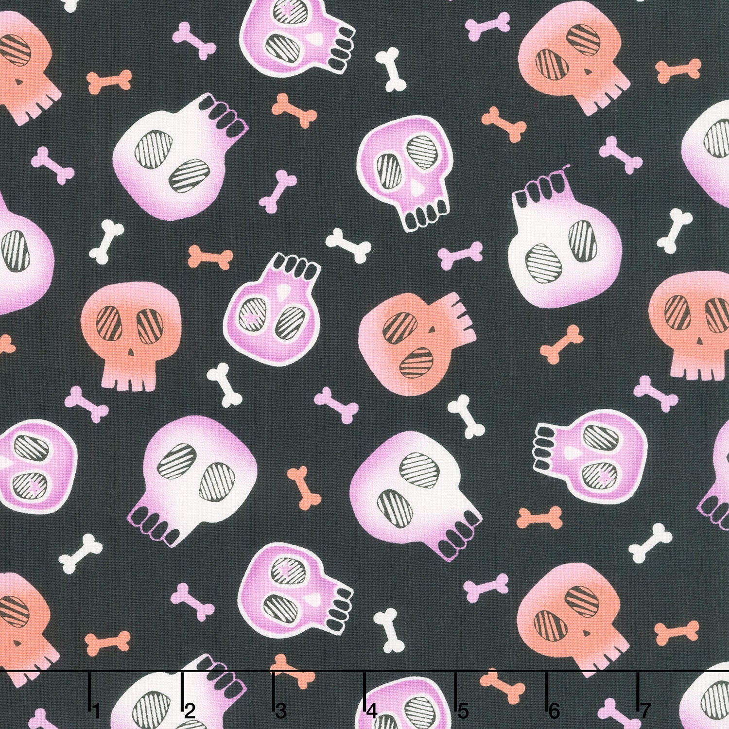 Ghostly Greetings - Skulls Black Yardage