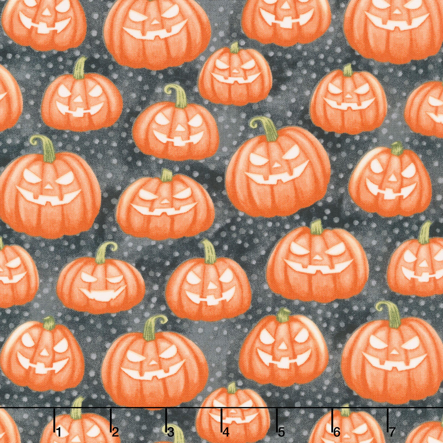 Ghosts in the Graveyard - Pumpkins Glow Black/Orange Yardage