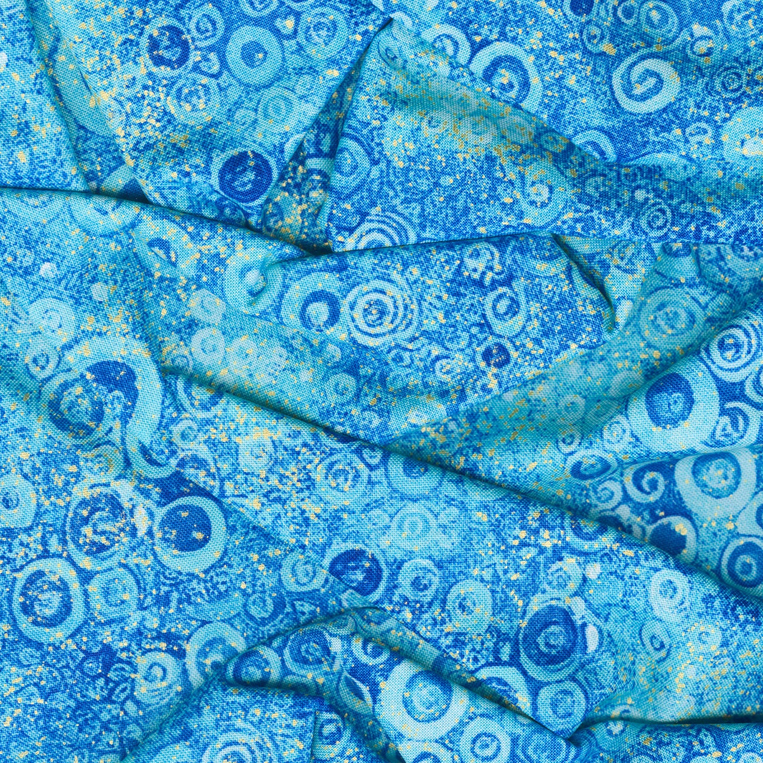 Gilded Plume - Floral Scroll Blender Blue Metallic Yardage - Image 2