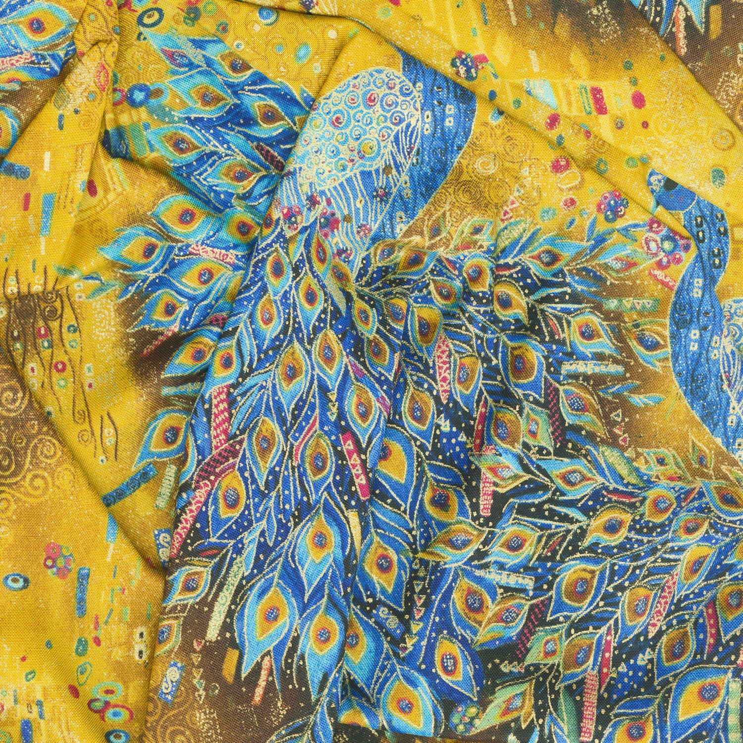 Gilded Plume - Royal Peacocks Gold Metallic Yardage - Image 2